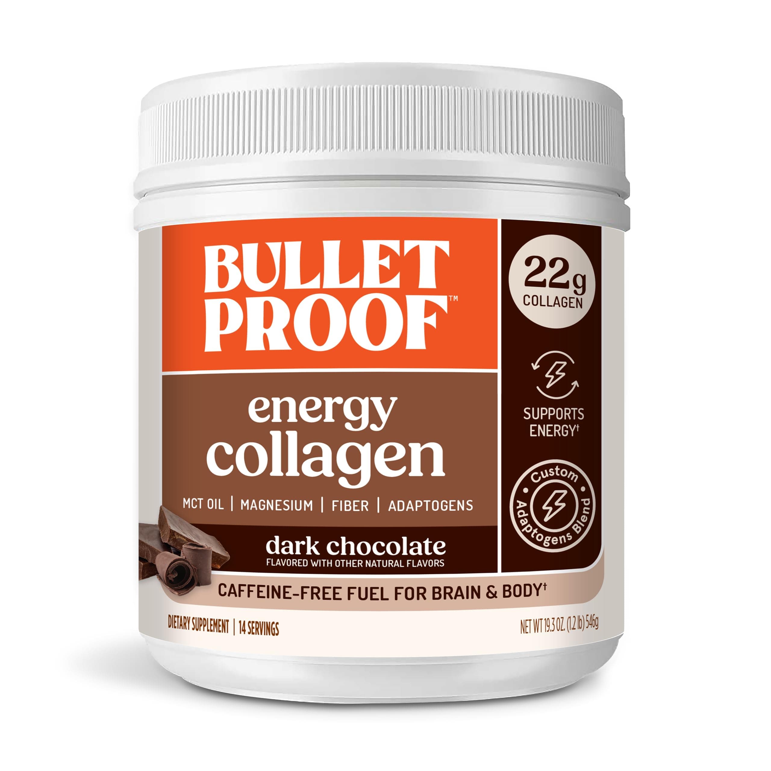 Dark Chocolate Energy Collagen Protein, 19.3 Ounces, Caffeine-Free Fuel with Vitamins and Antioxidants, Blend with Ginseng, Magnesium, Cordyceps Mushroom
