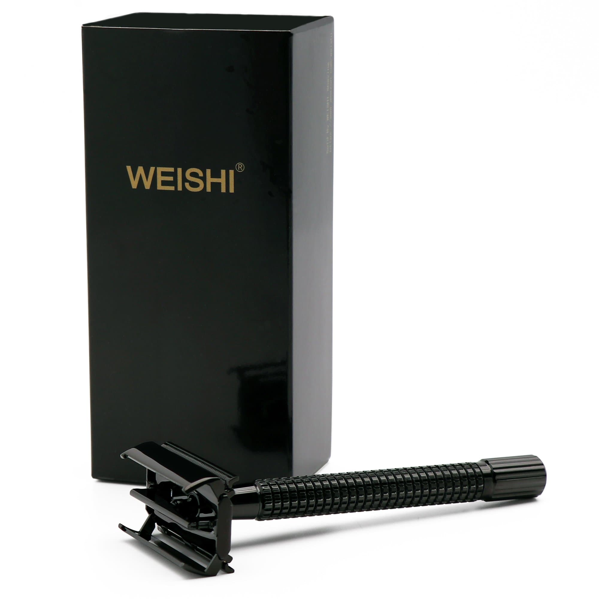 WEISHI PVD-Black-Plating Long Handle Version Butterfly Open Double Edge Safety Razor Twist to Open Men's Shaver