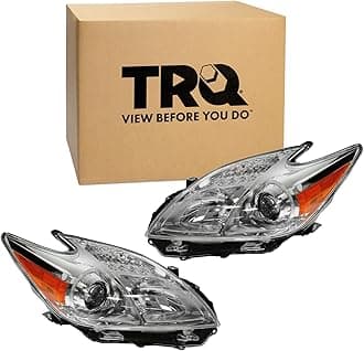 TRQ Driver and Passenger Side Headlight Assembly Set Compatible with 12-15 Toyota Prius Halogen Only