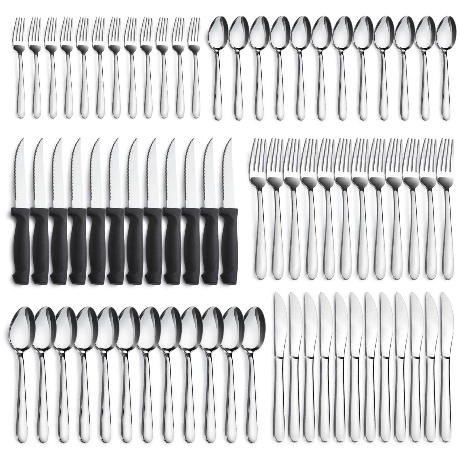Pleafind 72-Pieces Silverware Set for 12, Flatware Set with Steak Knives, Stainless Steel Cutlery Set, Include Forks Spoons and Knives Set, Dishwasher Safe Utensil Sets for Home Restaurant