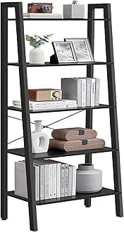 VASAGLE Ladder Shelf, 5-Tier Bookshelf, Storage Rack, Bookcase with Steel Frame, for Living Room, Home Office, Kitchen, Bedroom, Industrial Style, Ebony Black and Ink Black ULLS045B56