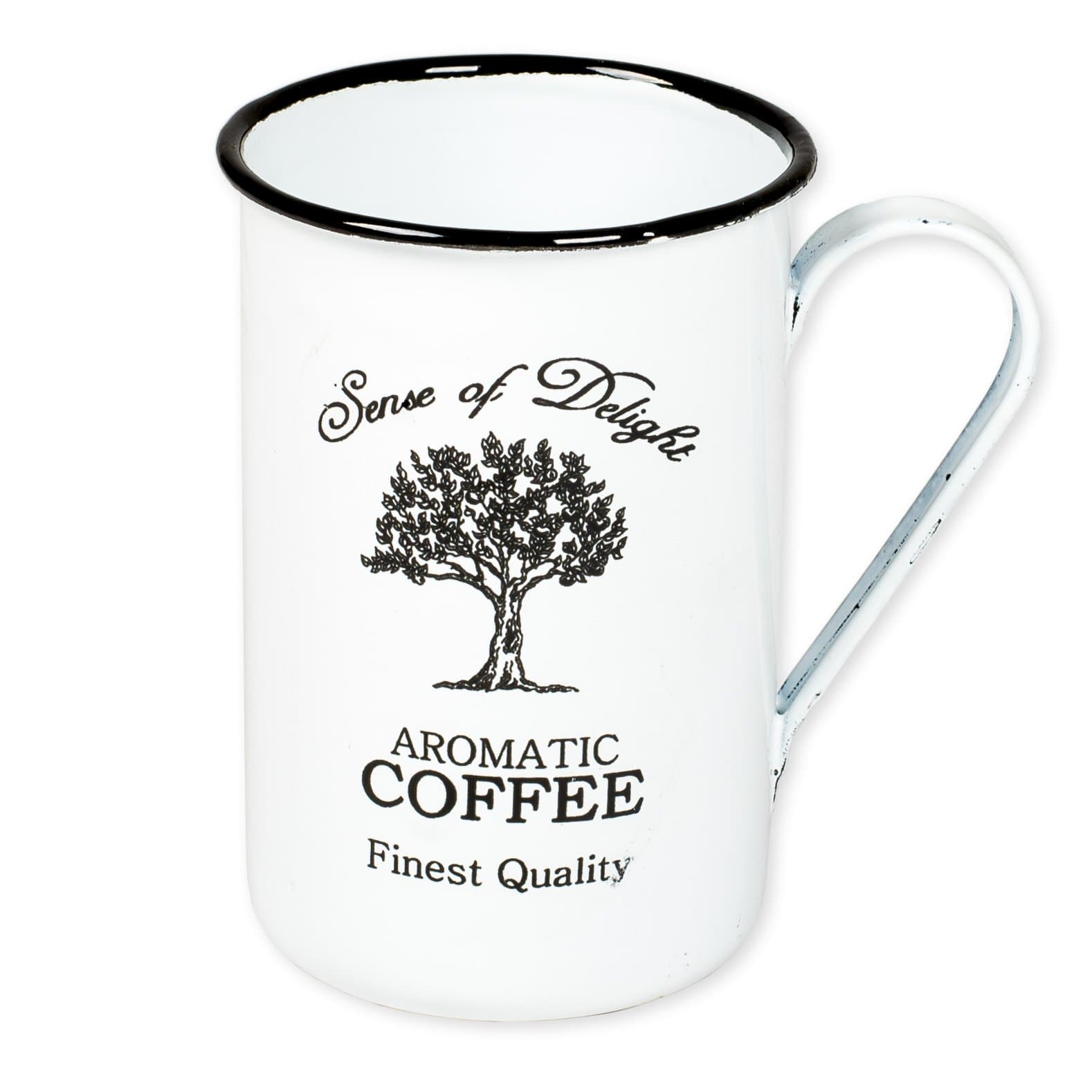 Coffee Cup - Enamelware Aromatic - Primitive Country Rustic Distressed Enamel Black Trim