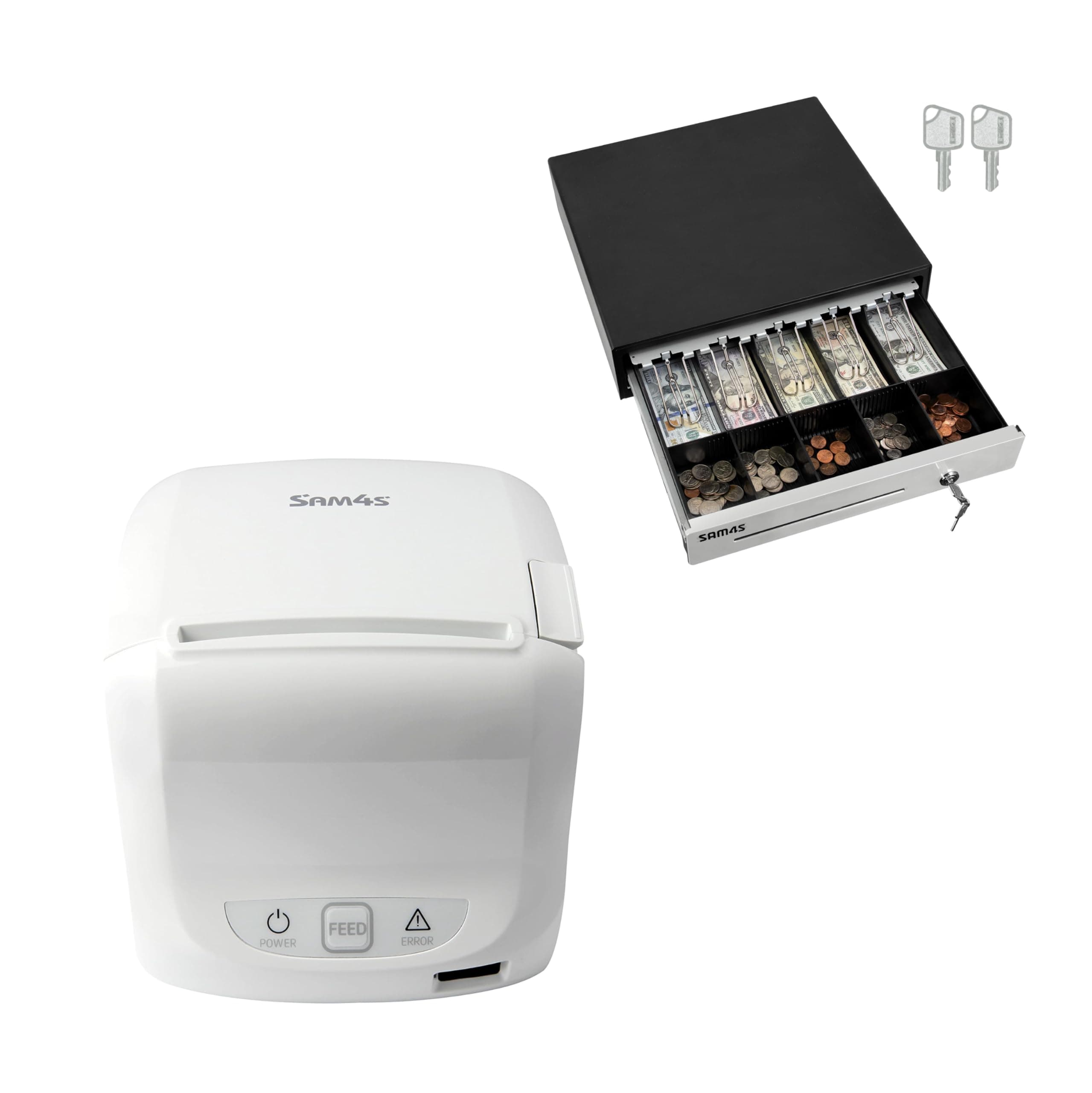 White GIANT-100 Compact 3" Thermal POS Printer USB Serial Ethernet, with Splash Cover Included 16" Black Cash Drawer