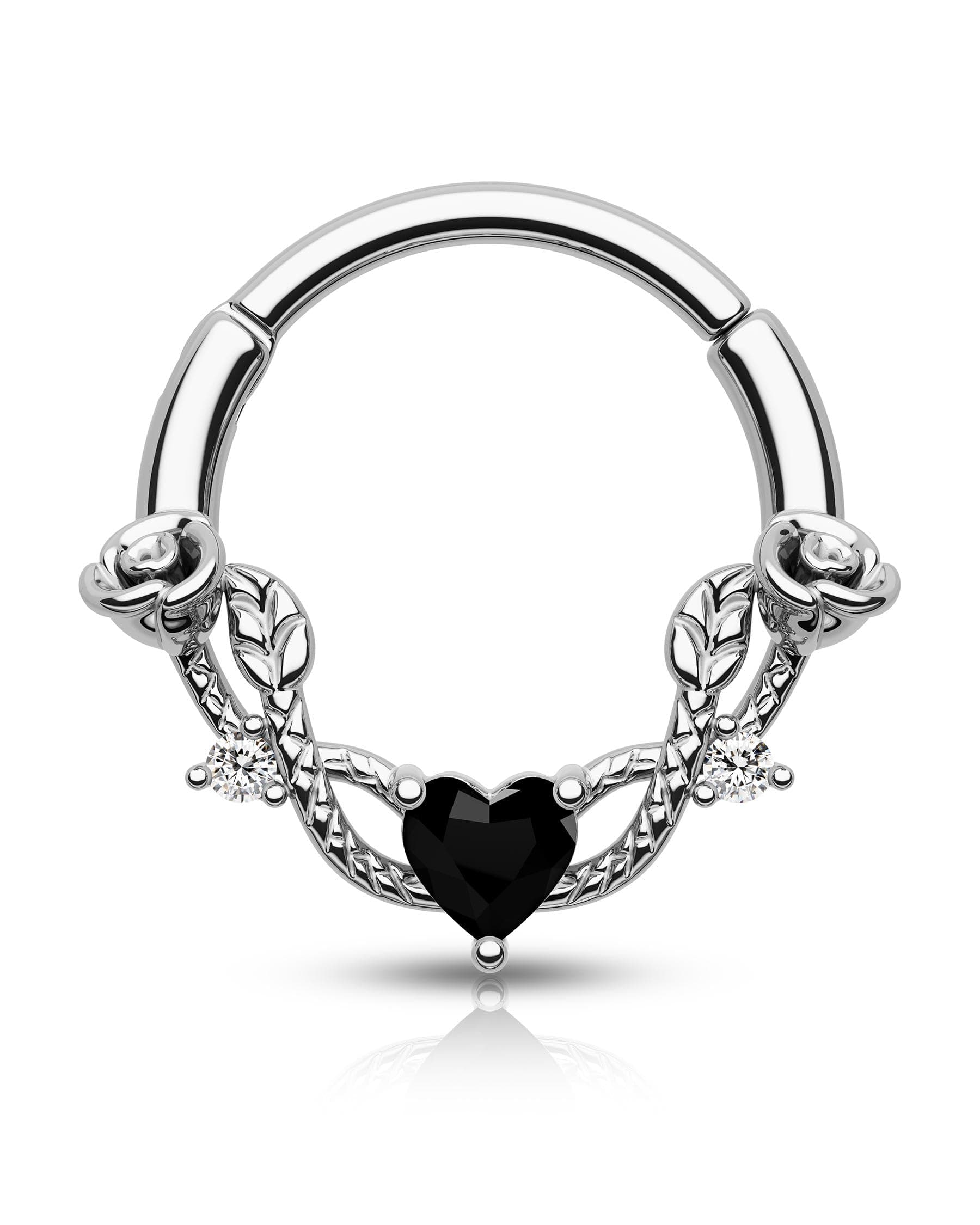 Rose Septum Piercing 16G Hinged Segment Ring 316L Stainless Steel Daith Clicker Heart CZ Septum Daith Helix Nose Piercing Jewellery