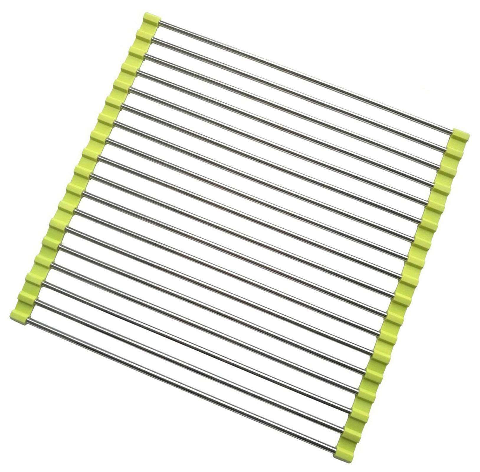 Roll Up Dish Drying Rack 18.3"(L) x 14"(W) Stainless Steel and Silicone Dish Drying Mat Over the Kitchen Sink Foldable Drain Rack Multipurpose Dish Drainer Fruits and Vegetable Rinser