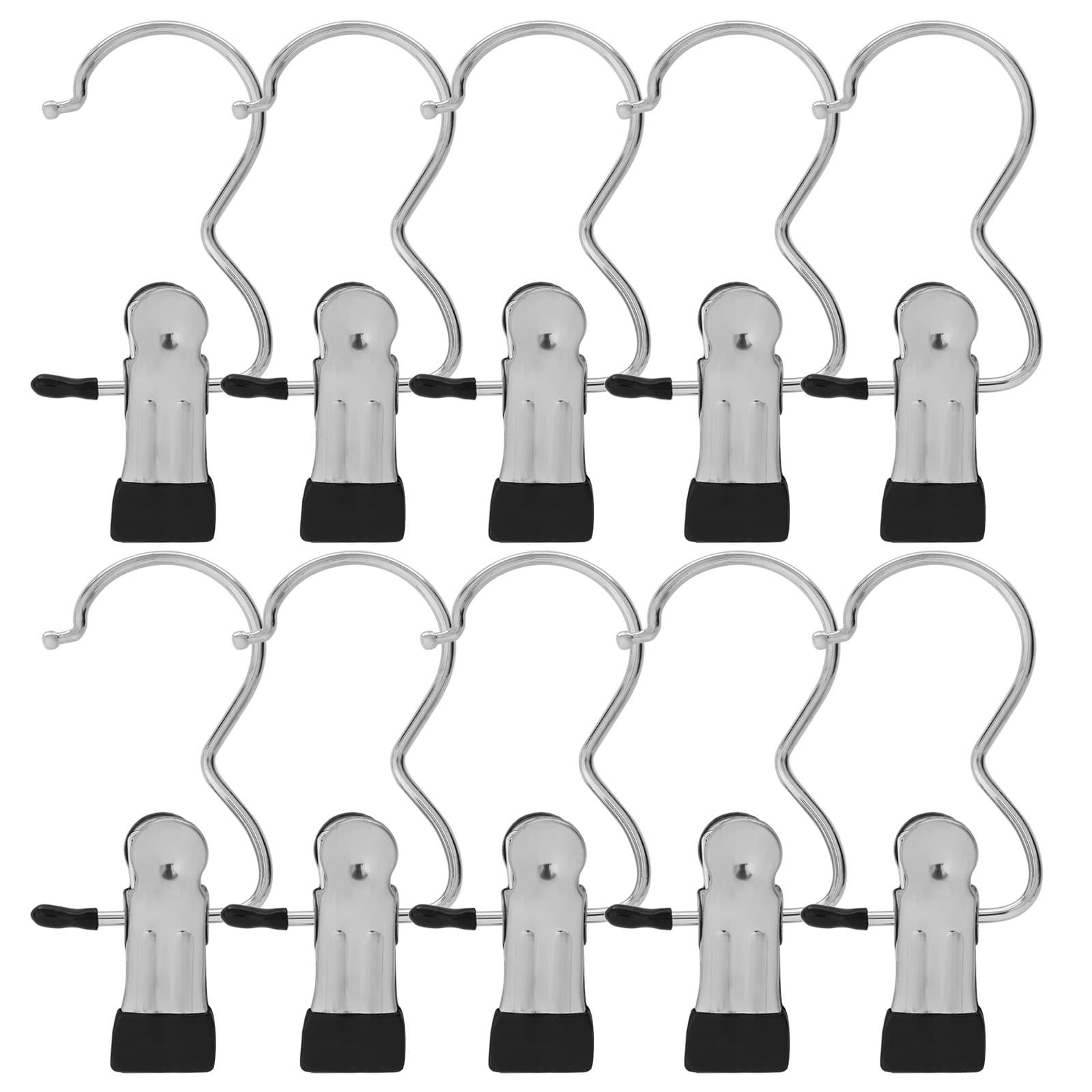 BEWISHOME 20 PCS Laundry Hook Boot Hanging Hold Clips Portable Hanging Hooks Home Travel Hangers Clothing Clothes Pins, Chrome FYC01S