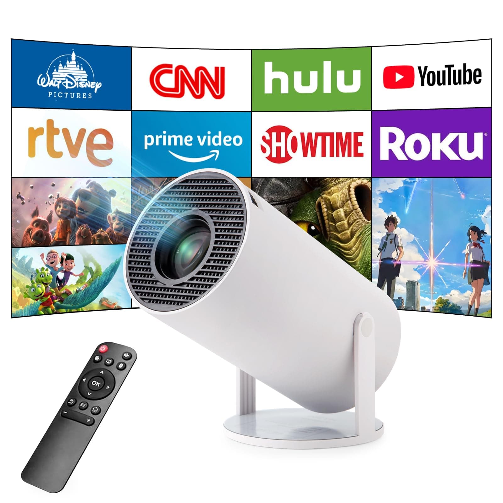 Smart Mini Projector - 4K with WiFi 6 & Bluetooth 5, Portable Android 11, Auto Keystone, 180 Display Up to 130 Inch