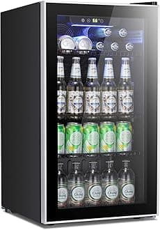 Beverage Refrigerator Cooler -120 Can Mini Fridge Glass Door for Soda Beer or Wine Constant Glass Door Small Drink Dispenser Clear Front for Home, Office Bar 3.2cu.ft