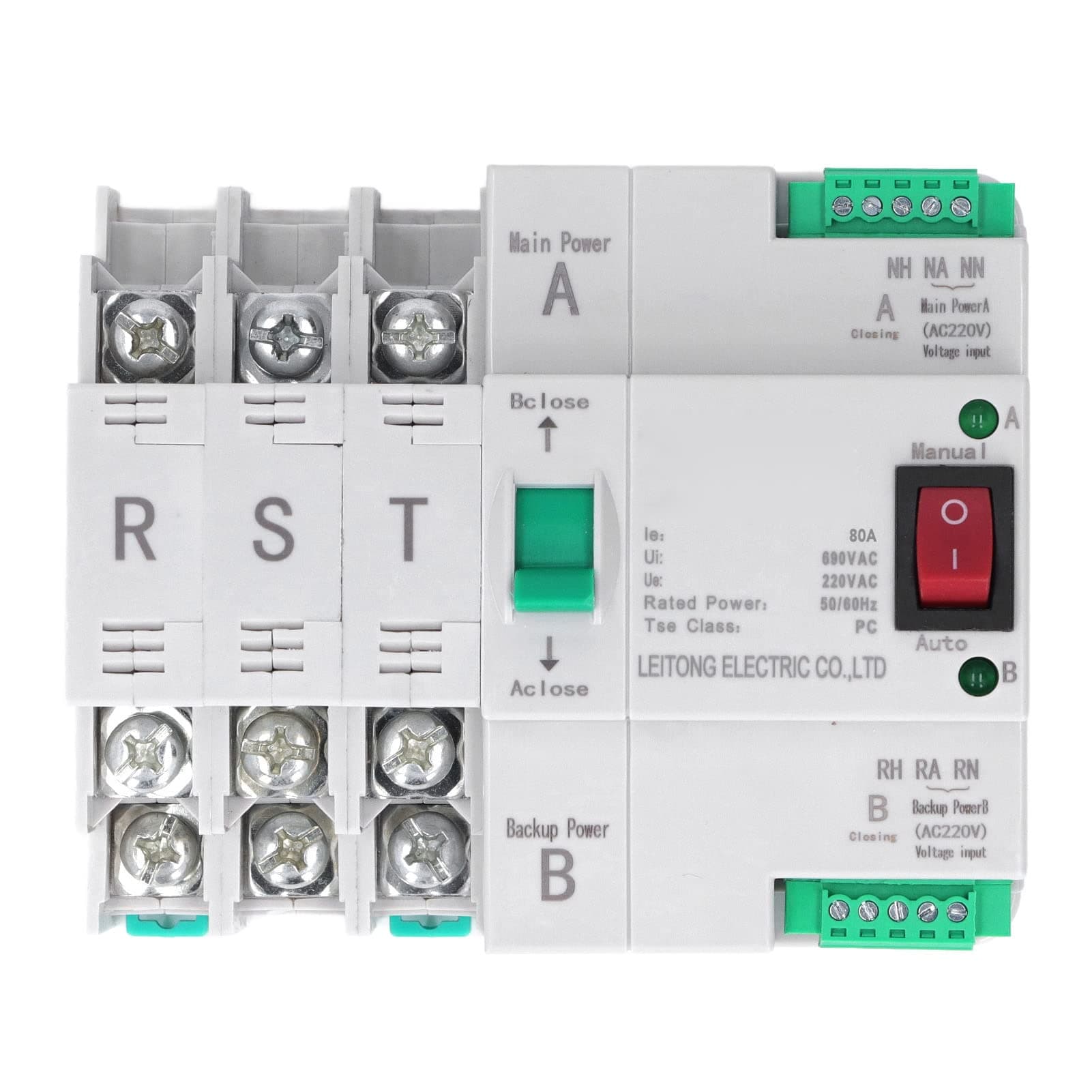 3P Dual Power Automatic Transfer Switch, AC 400V ATS Uninterrupted Power Control Circuit Breaker Changeover Switch DIN Rail (80A)