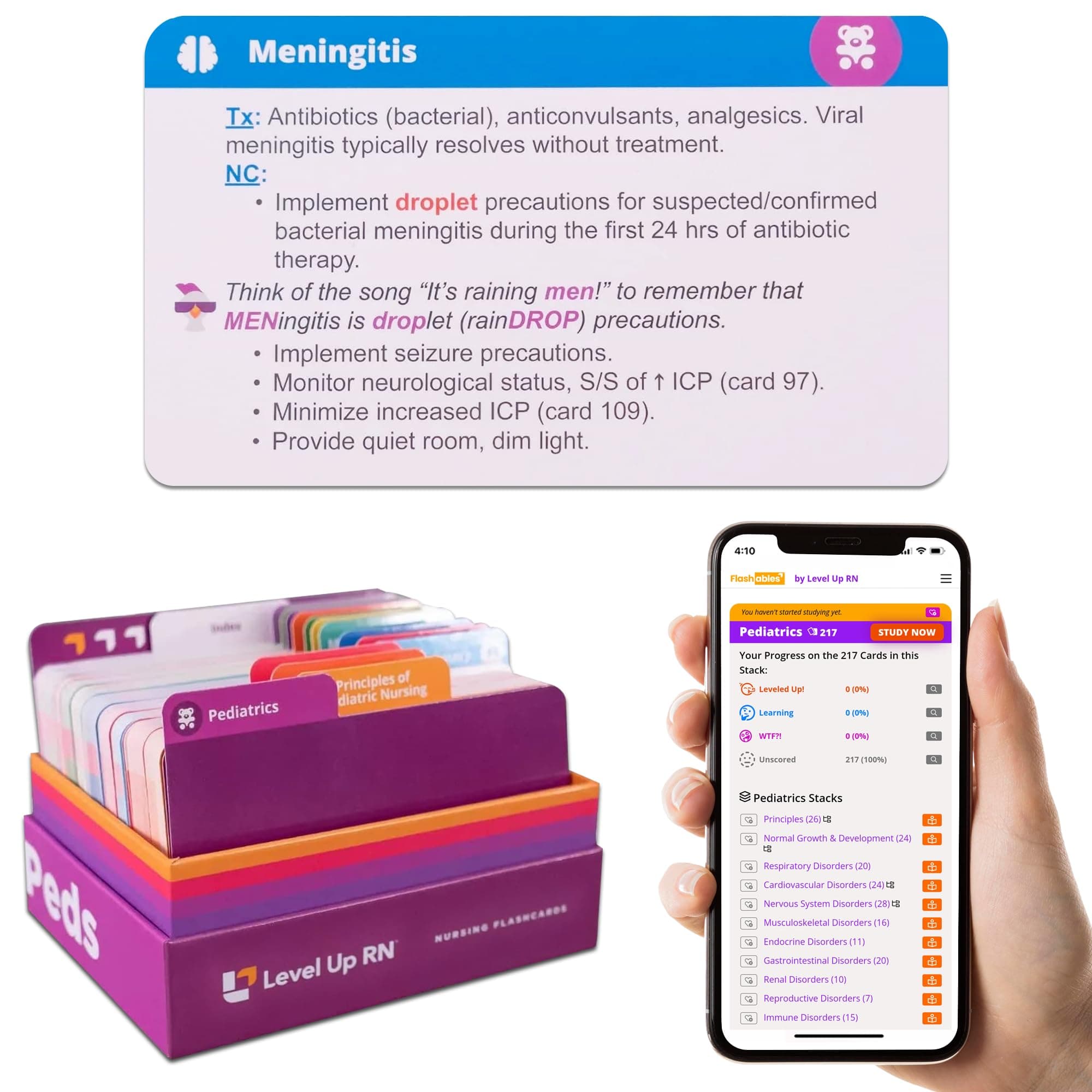 Level Up RN Pediatrics Flash Cards - No Fluff - Only Essential NCLEX and ATI HESI Tested Info - for Nursing School Predictor Exams and Job Success (222 Pediatrics Flash Cards)
