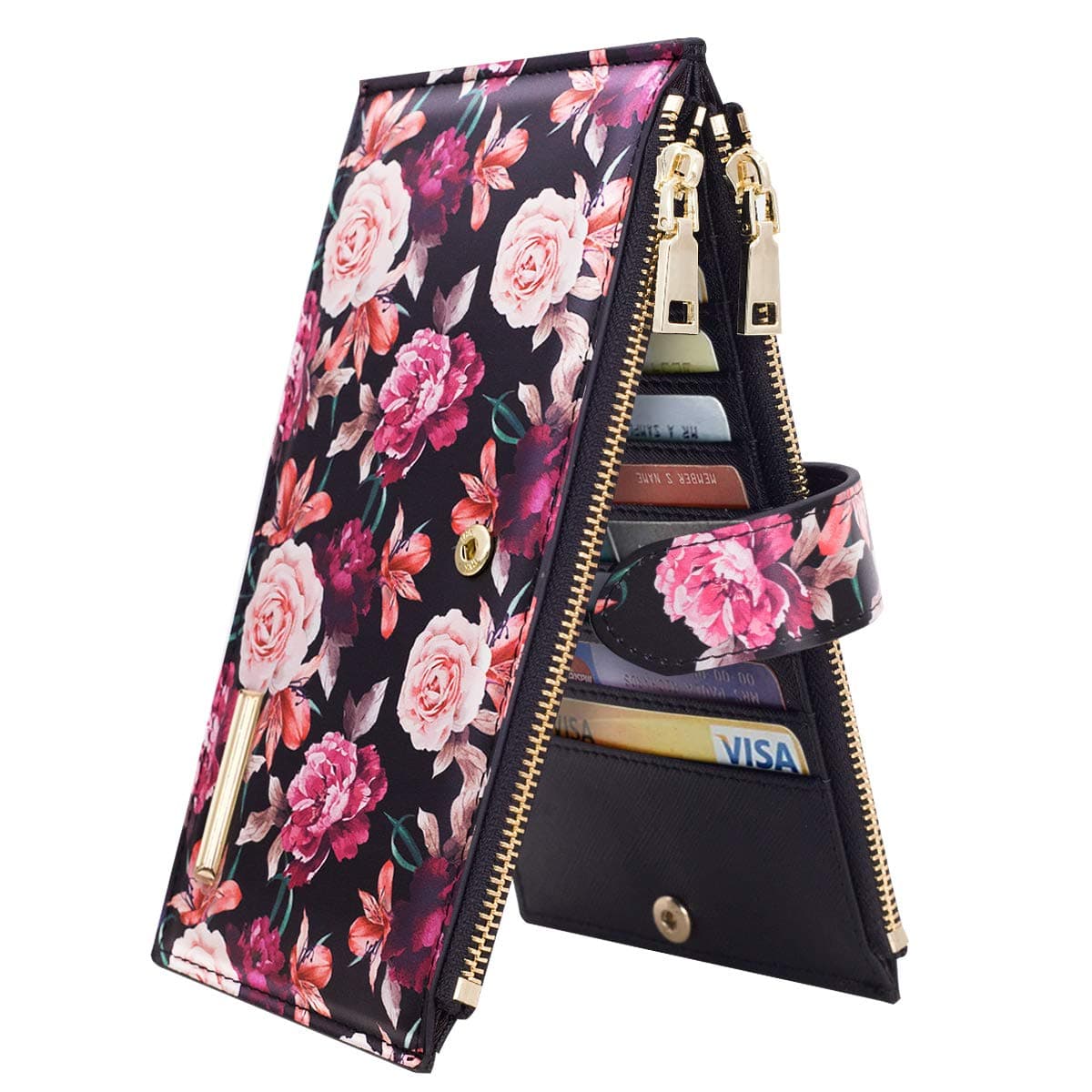 Womens RFID Blocking Large Capacity Wallet Multi Card Organizer Bifold Wallet for Women with Zipper Pocket, Black, large wallet, Rfid Wallet