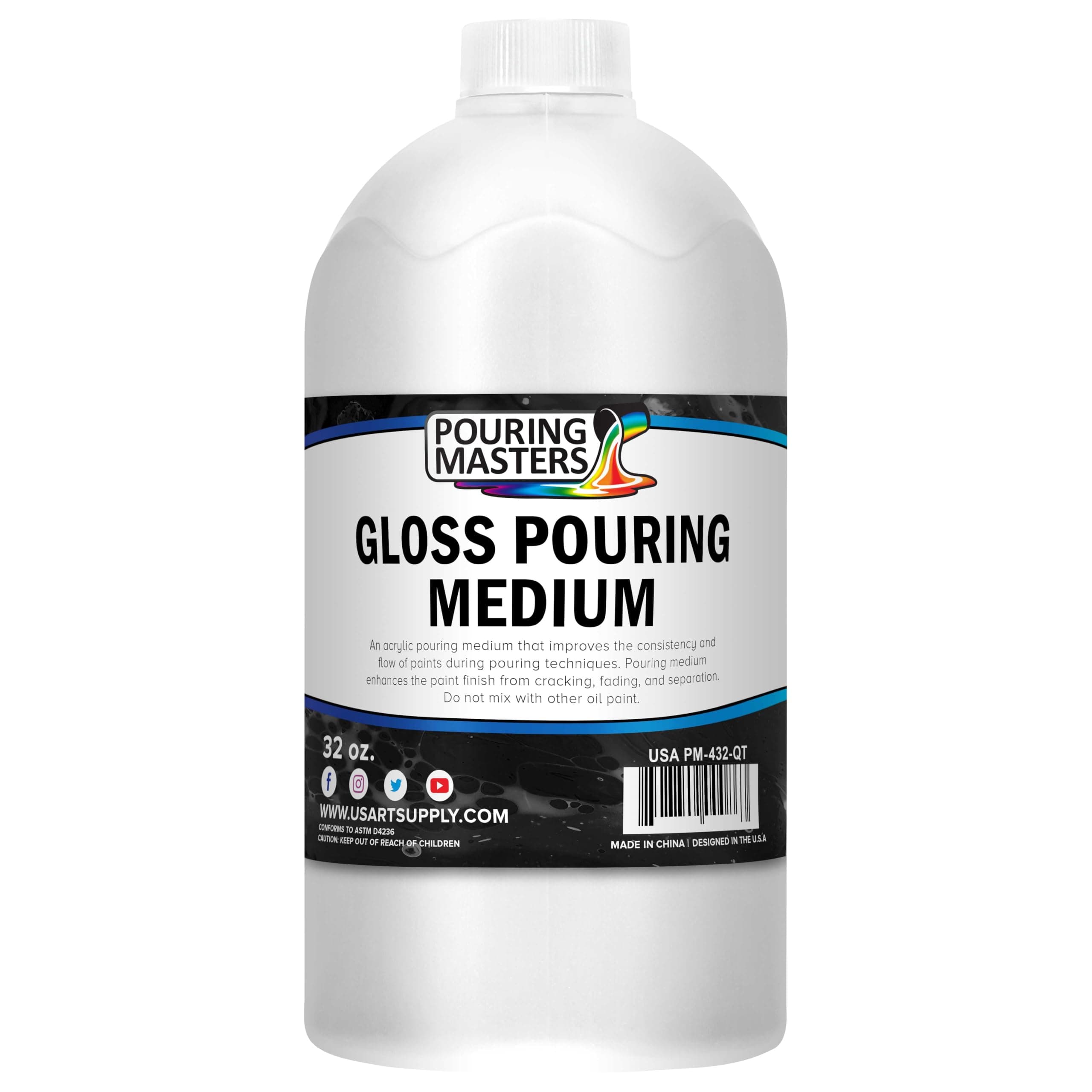 U.S. Art Supply Professional Gloss Pouring Effects Medium, 32 oz. (Quart) Bottle - Improves Flow Consistency, Artist Techniques to Create Cell Effects, Mix with Art Acrylic Paint, Adjusts Viscosity