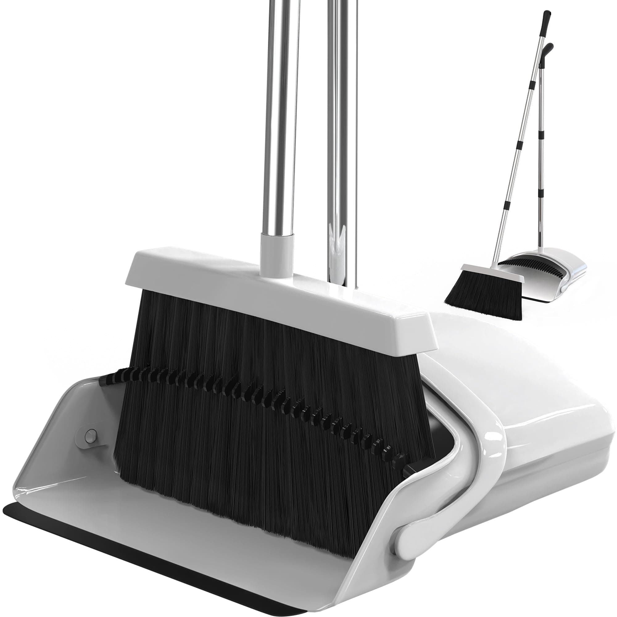 Broom and Dustpan Set - Adjustable Handle, Upright Standing, Lightweight and Robust Long Handled Broom with Dustpan Combo Set | Efficient Cleaning for Home and Office