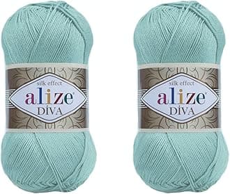 Alize Diva Hand Knitting Yarn - 100% Microfiber Acrylic With Silk Effect - Crochet Art Lace Craft - 2 Skeins, 200gr, 767 Yds (463-Light Aqua)