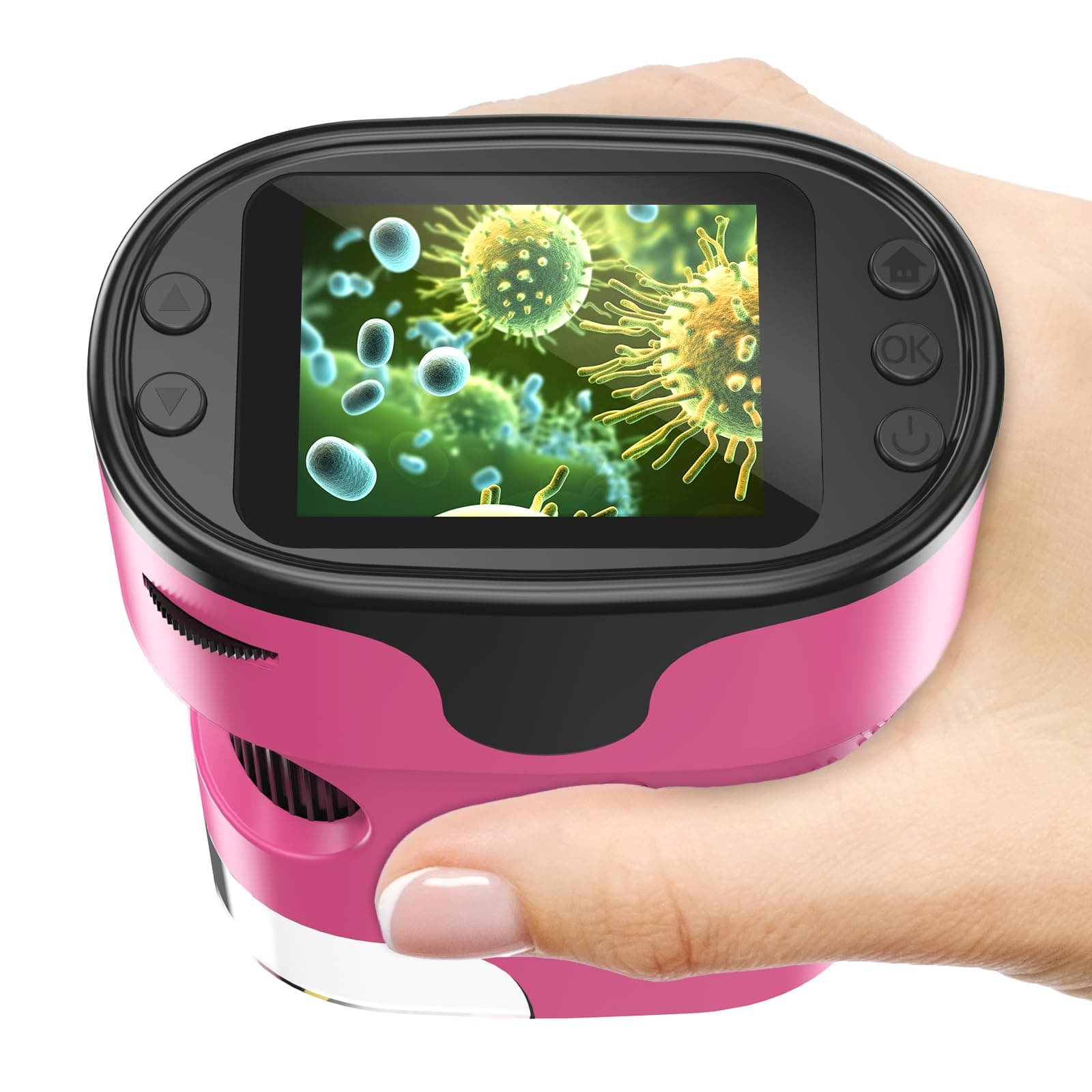 1000X Handheld Digital Microscope for Kids - 4K 2.0" Screen, Rechargeable Mini Labster Portable Pocket Scope, Includes Slides Kit - Science Gadget Edu Gift for Children Ages 4-12 (Pink)