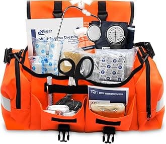 MFASCO Complete Emergency Response First Aid Kit Trauma Bag - 415 Piece Fully Stocked Supplies for Disaster Preparedness | For Business, Schools, Organizations, Groups, Home Safety (Reflective Orange)