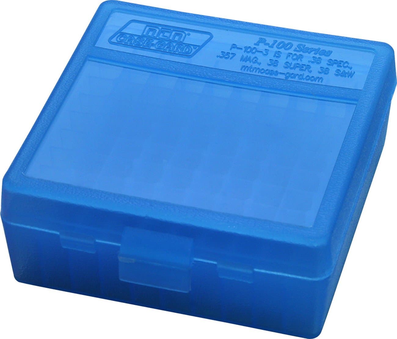 MTM 100 Round Flip-Top Ammo Box 38/357 Cal (Clear Blue)
