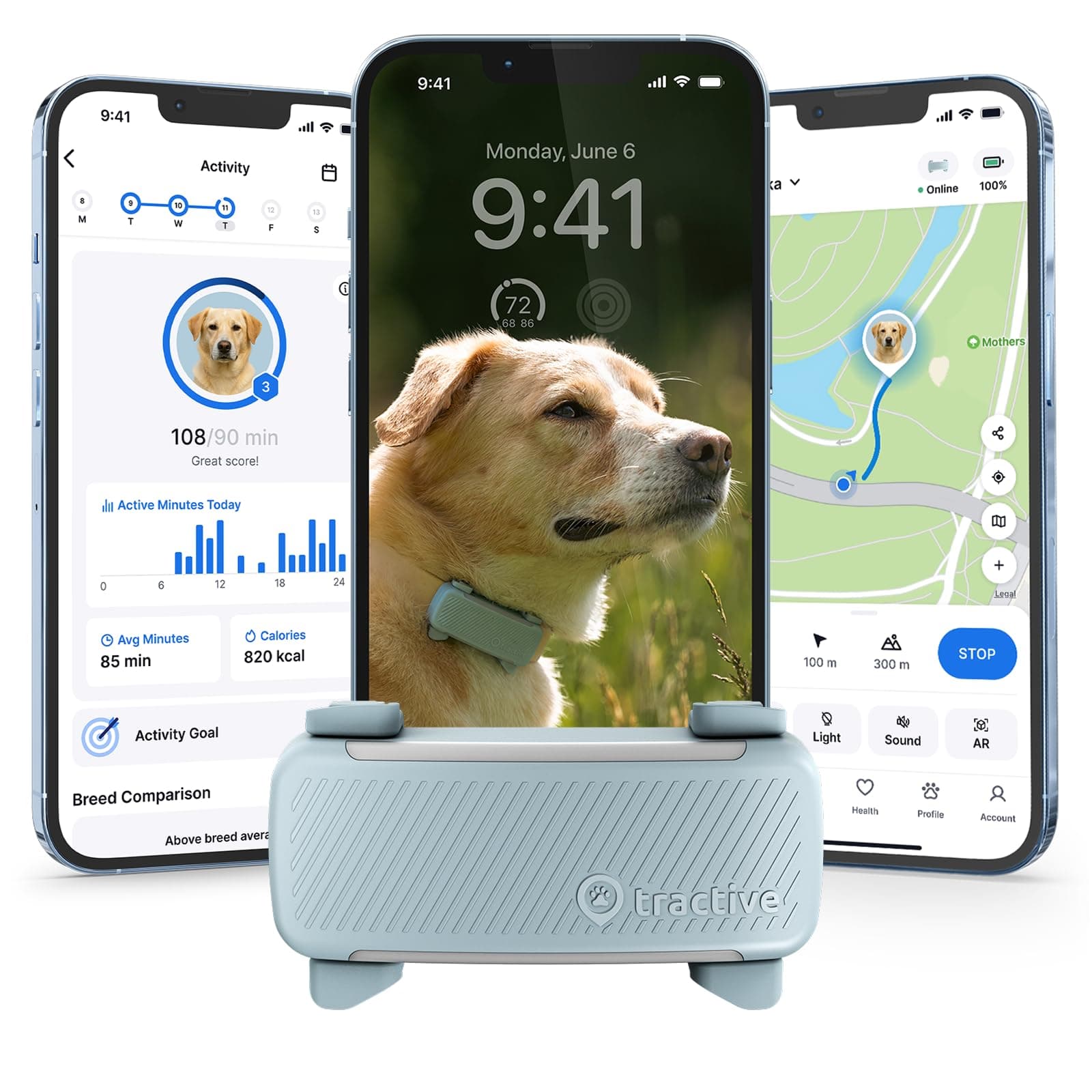 Tractive Smart Dog GPS Tracker | Live Pet Tracker with Virtual Fence | Vital Signs Monitoring of Heart & Respiratory Rate | Bark Monitoring | Dog Collar Attachment (Mint)
