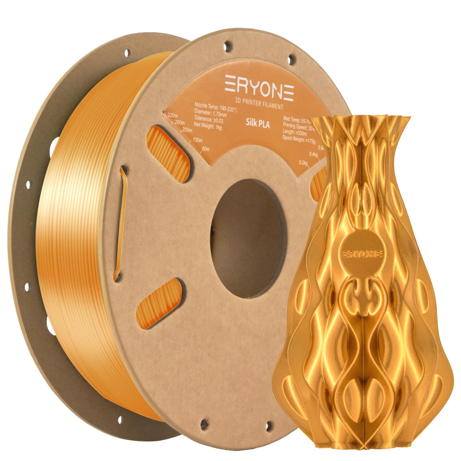 ERYONE (A-Silk Gold) - Silk PLA Filament, 1.75mm PLA Filament, Silk Gold PLA, Silky PLA, 3D Printing Filament PLA for 3D Printer and 3D Pen, 1kg 1Spool