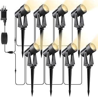 Svater Garden Lights Mains Powered, 92FT/28m 8-in-1 LED Landscape Lights 2W Warm White 3000K 27V IP65 Waterproof Outdoor Spotlights Pathway Lighting for Lawn Yard, Patio,Driveway,Party