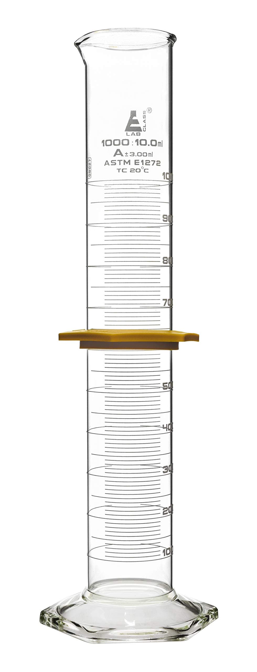 Eisco Measuring Cylinder, 1000ml - Class A, ASTM ±3.00ml Tolerance - White Graduations, Hexagonal Base - Borosilicate Glass - Labs
