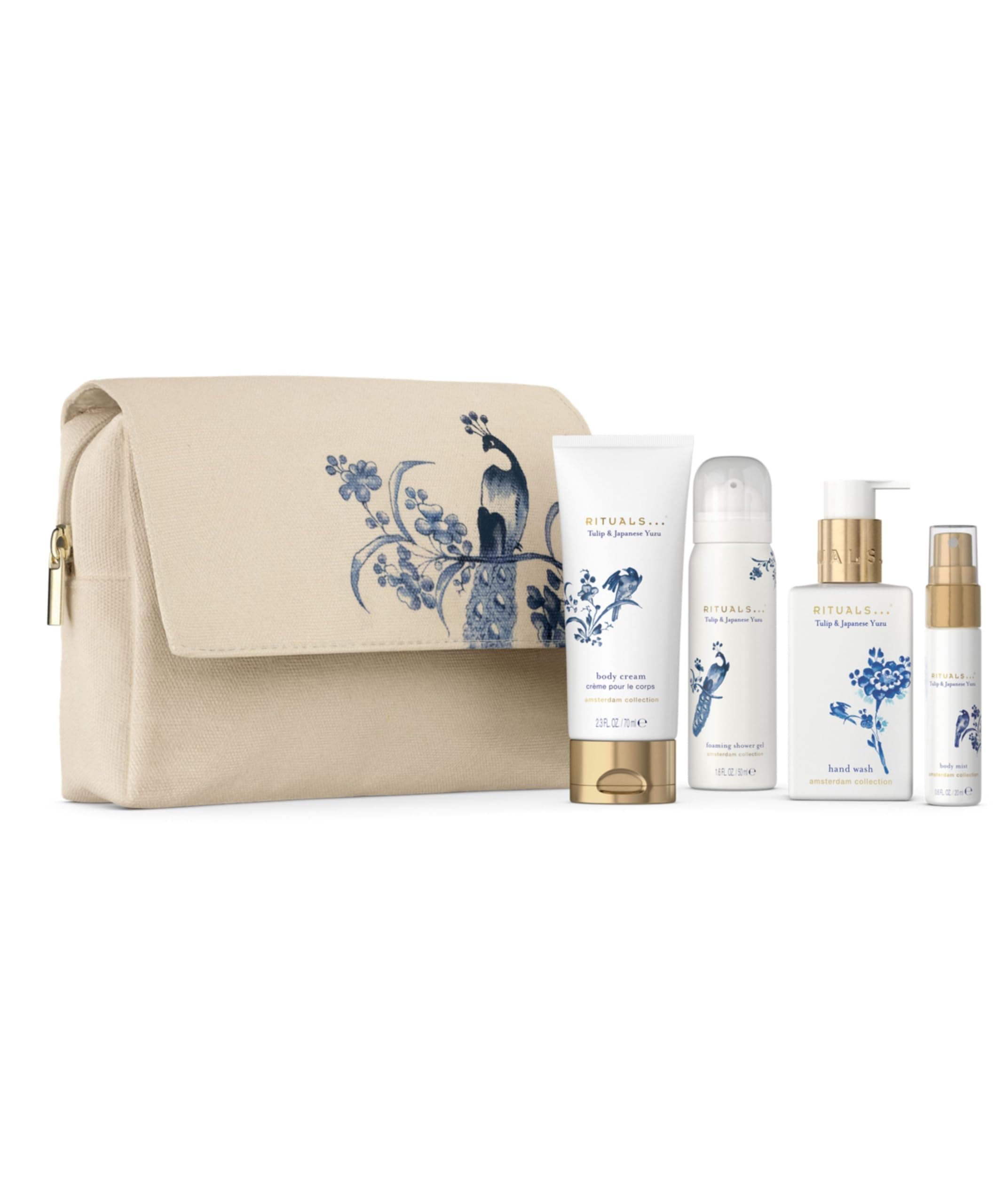 Pouch Gift Set Amsterdam Collection - Gift set with Pouch Consisting of 4 Body Care Products, Gifts for Women with Japanese Yuzu and Tulips