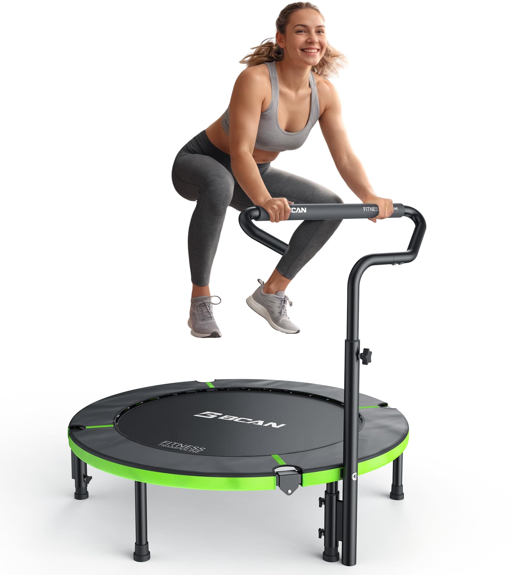 BCAN 40"" Foldable Mini Trampoline Black Green- T bar Handle, 40-TH-BlackGreen, BCT-Aero40HBKGR-FBA