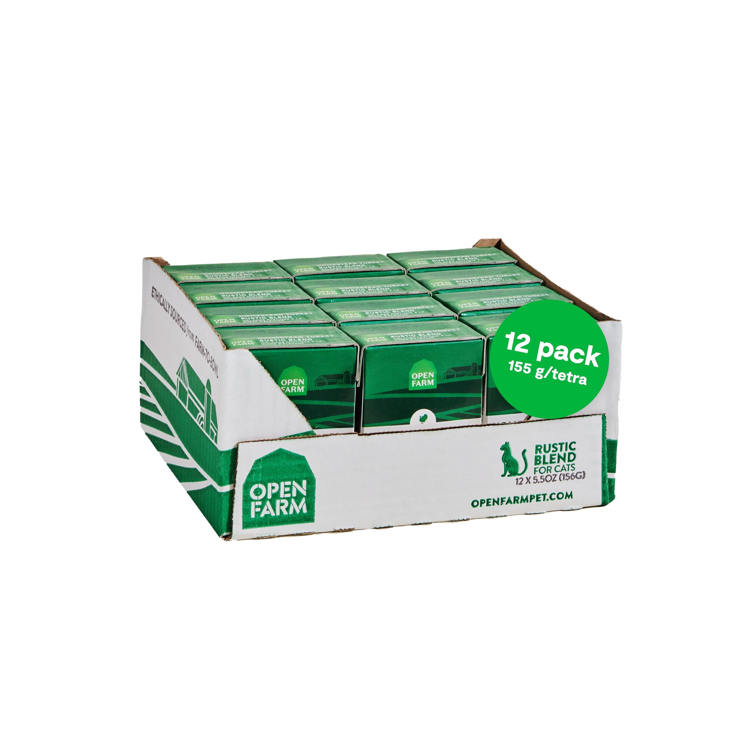 Open Farm Rustic Blend Wet Cat Food, Complete & Balanced Medley with Human-Grade Ingredients, Humanely-Raised Meat, Non-GMO Veggies & Bone Broth, Homestead Turkey Recipe, 5.5oz Packs (Case of 12)