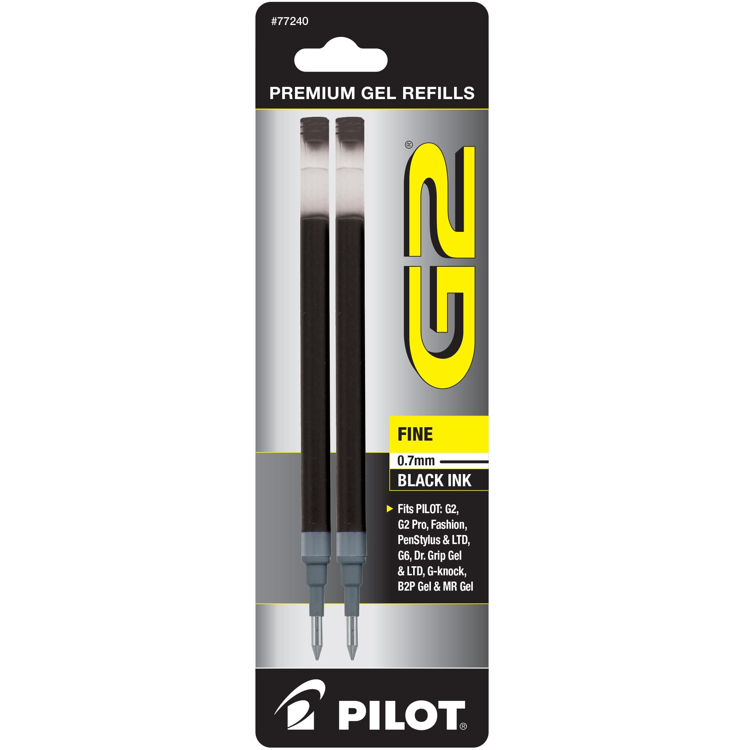 Pilot G2 Gel Ink Refill, 2-Pack for Rolling Ball Pens, Fine Point, Black Ink (77240)