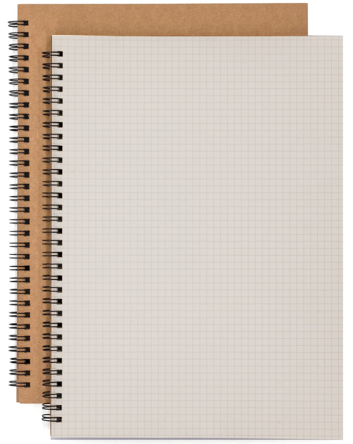 – 2 Pack A4 Grid Spiral Notebook, Kraft Cover 5mm Square Grid/Gridded Pages, Graph Ruled Wirebound Notebooks Bulk Journals