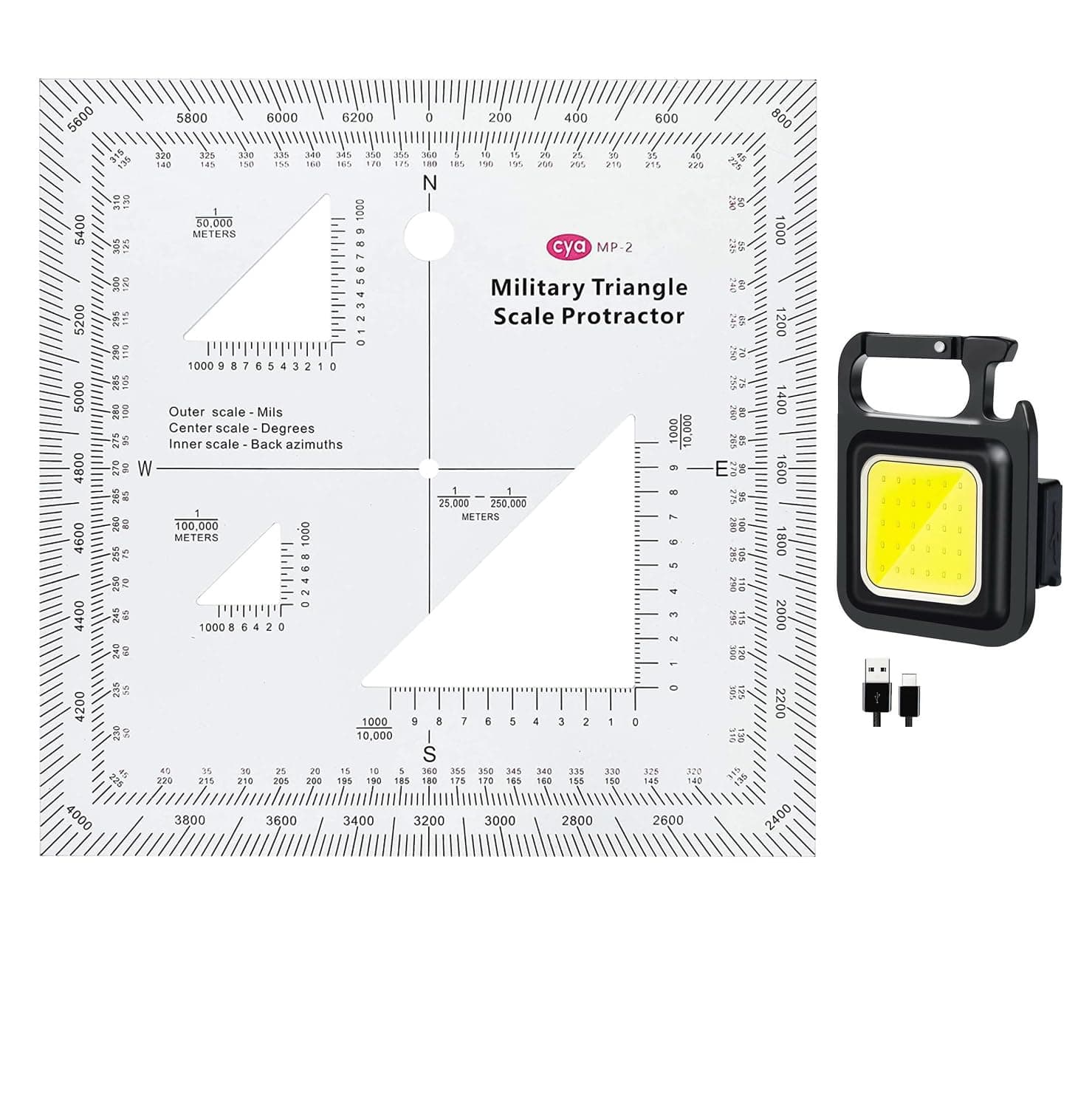 1.2mm Transparent Plastic Military UTM/MGRS Coordinate Scale Map Reading and Land Navigation Topographical Map Scale, Protractor and Grid Coordinate Reader