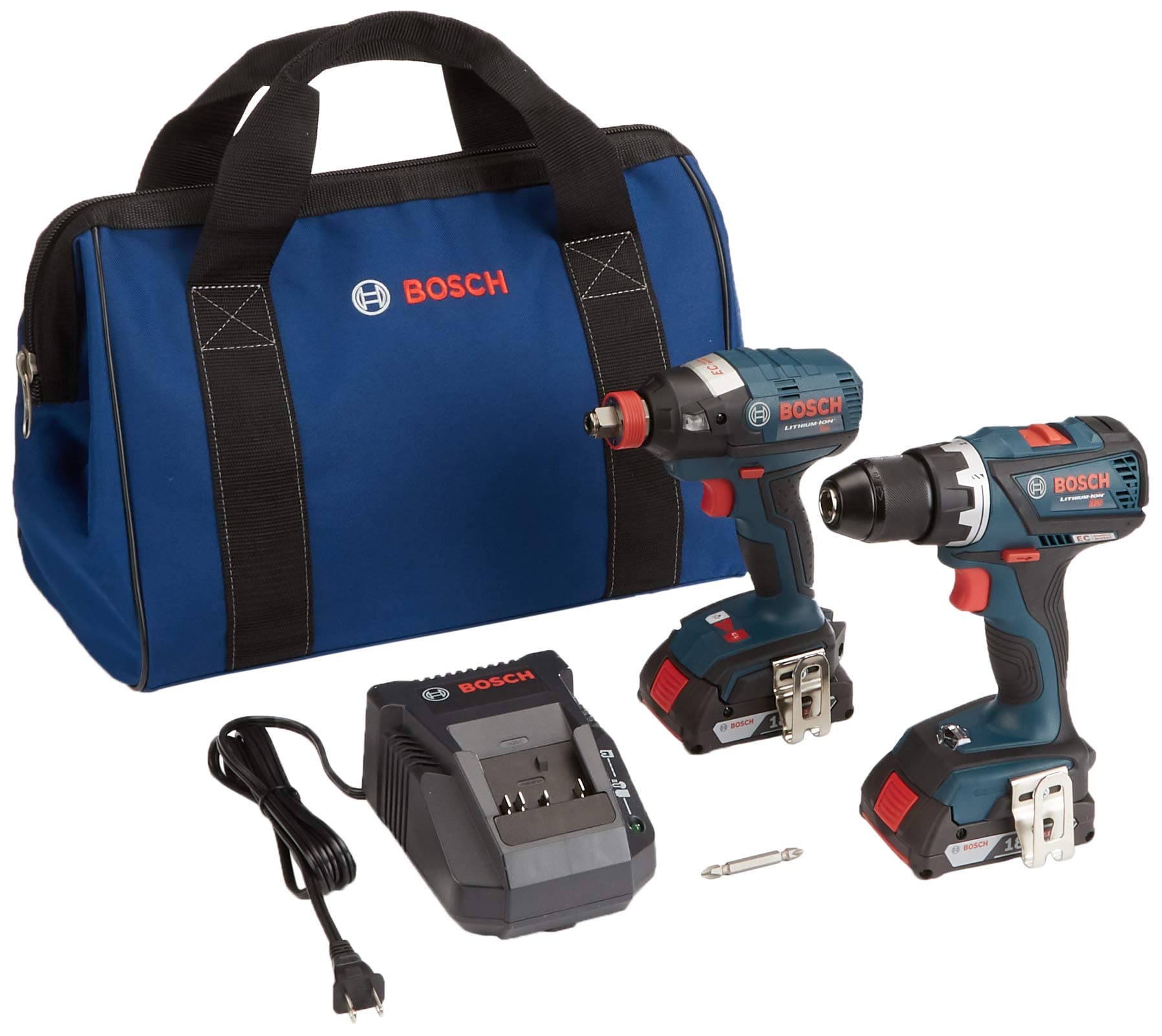 Bosch 18 V 2-Tool Combo Kit with EC Brushless 1/4 In. and 1/2 In. Socket-Ready Impact Driver and EC Brushless Compact Tough 1/2 In. Drill/Driver CLPK238-181, Blue