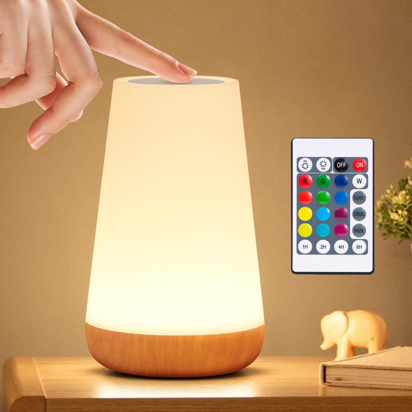 Night Light, LED Touch Bedside Table Lamp, RGB Colours Changing, 5 Brightness Level Switch, Timing Function, Rechargable Remote Control Dimmable Light for Bedroom, Living Room