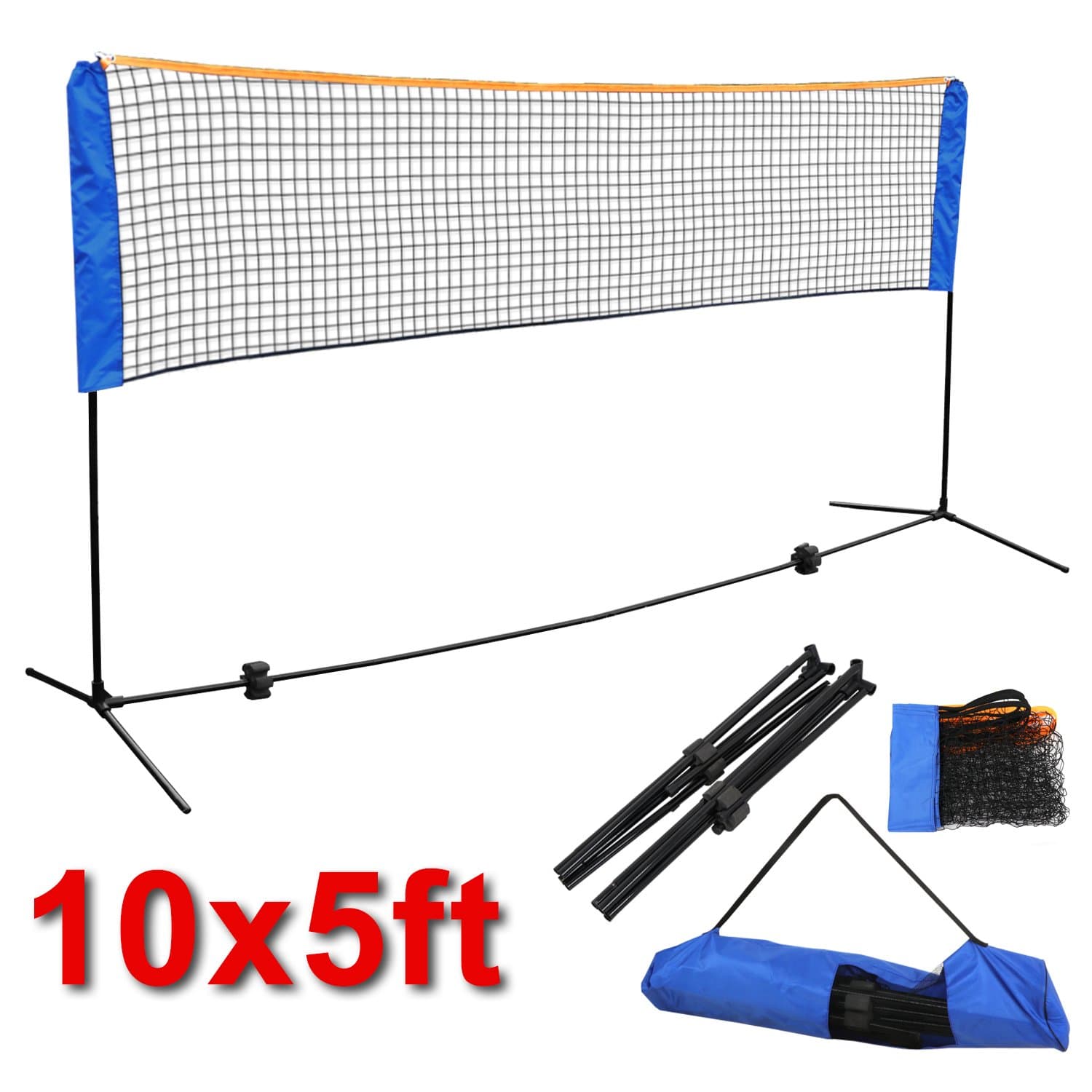 Smartxchoices 10FT Portable Badminton Net with Stand Frame Bundle 5FT Height Adjustable Easy Setup for Tennis Beach Volleyball Picklebal Training Competition Indoor Outdoor