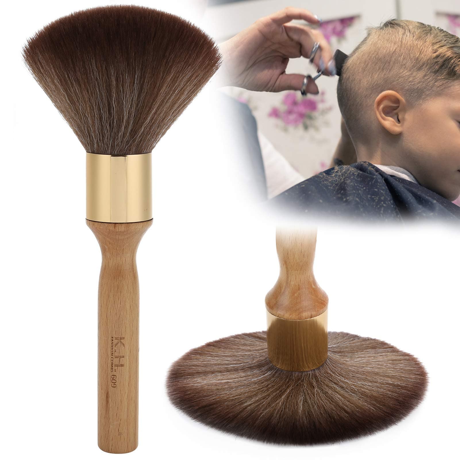 Neck Duster Brush, Multifunction Neck Duster Convenient To Use for Barber Shop for Household(Wood color)