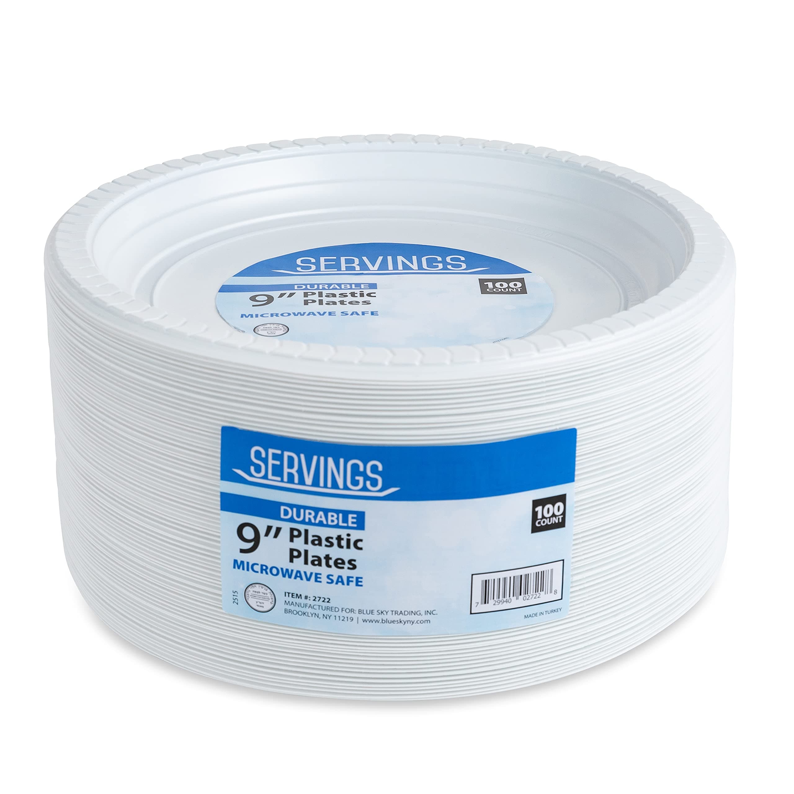 Blue Sky 9 Inch White Plastic Plates - [100 Count] Disposable Plastic Plates, Microwave Safe, Perfect for Birthday Parties, Weddings, Banquets, Picnics, and Everyday Use