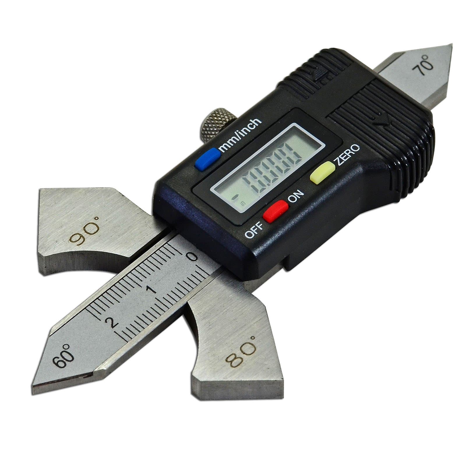 Digital Readout Welding Gauge Weld Test Ulnar 4 Angle Display on Body: 60°, 70°, 80°, 90° Reading Inch, Metric, Inch Fractional Checks Weld Height Fillet Thickness Bevel Angle