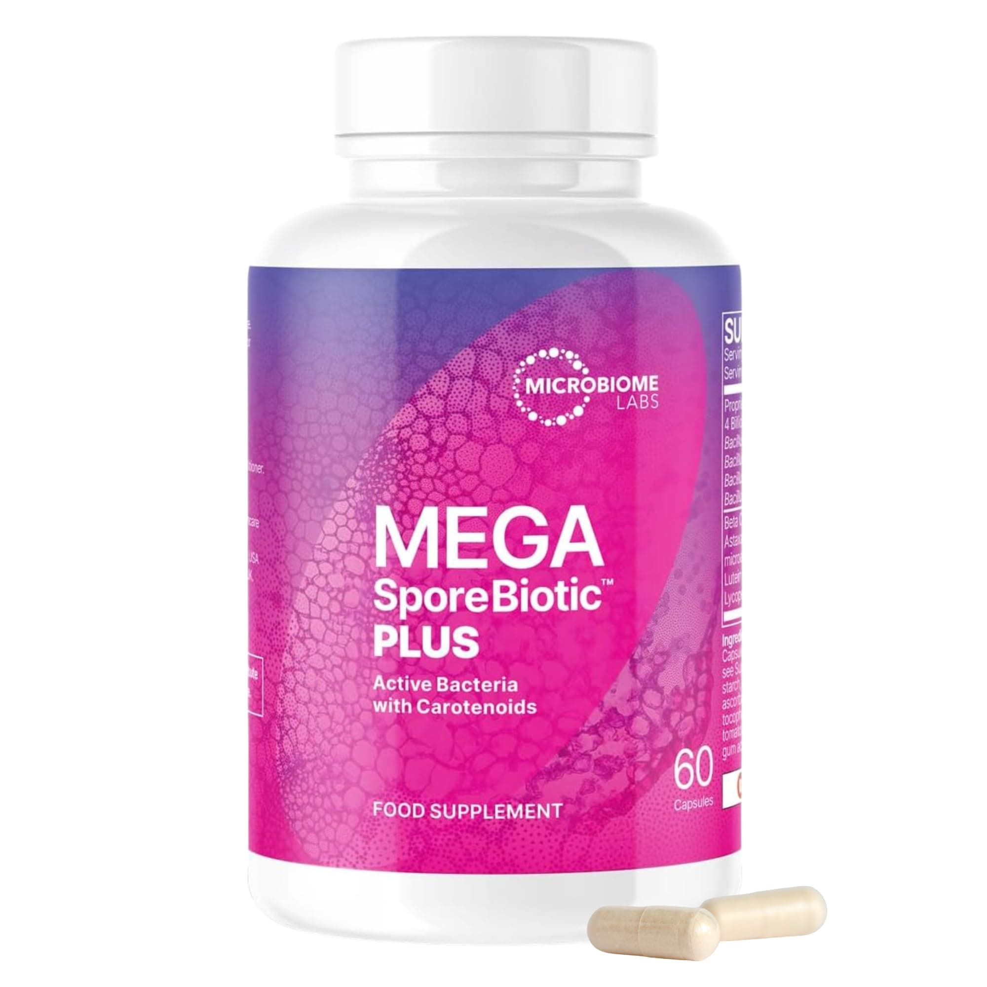 Microbiome Labs MegaSporeBiotic Plus with Antioxidants - Spore Based Probiotic, Active Bacteria Supplement to Boost Akkermansia, 4 Bacillus Strains for Gut Health - Vegan Probiotics (60 Capsules)