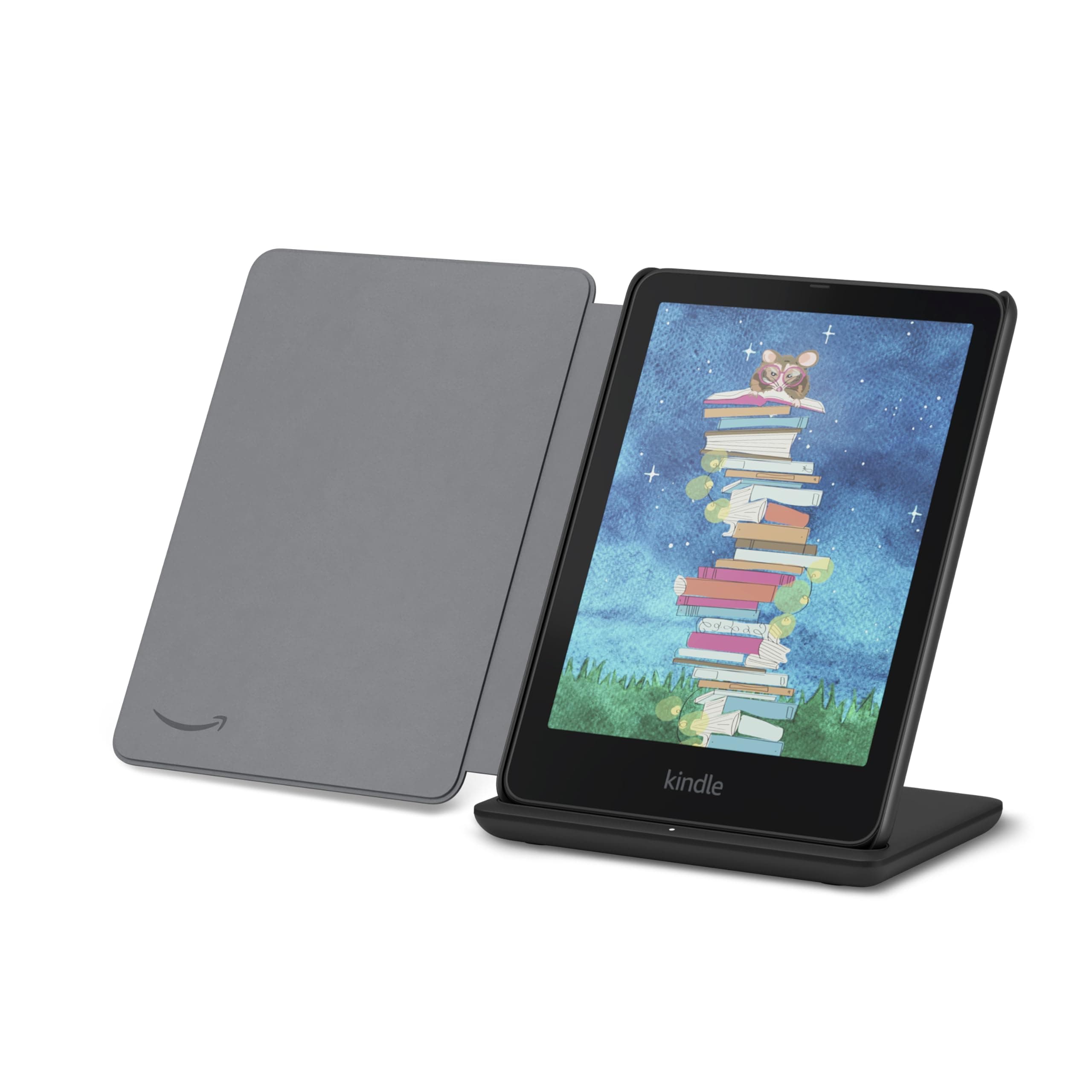 Introducing Amazon Kindle Colorsoft Signature Edition Essentials Bundle including Kindle Colorsoft Signature Edition (32GB)- Black, Plant-Based Leather Cover-Black and Wireless Charging Dock