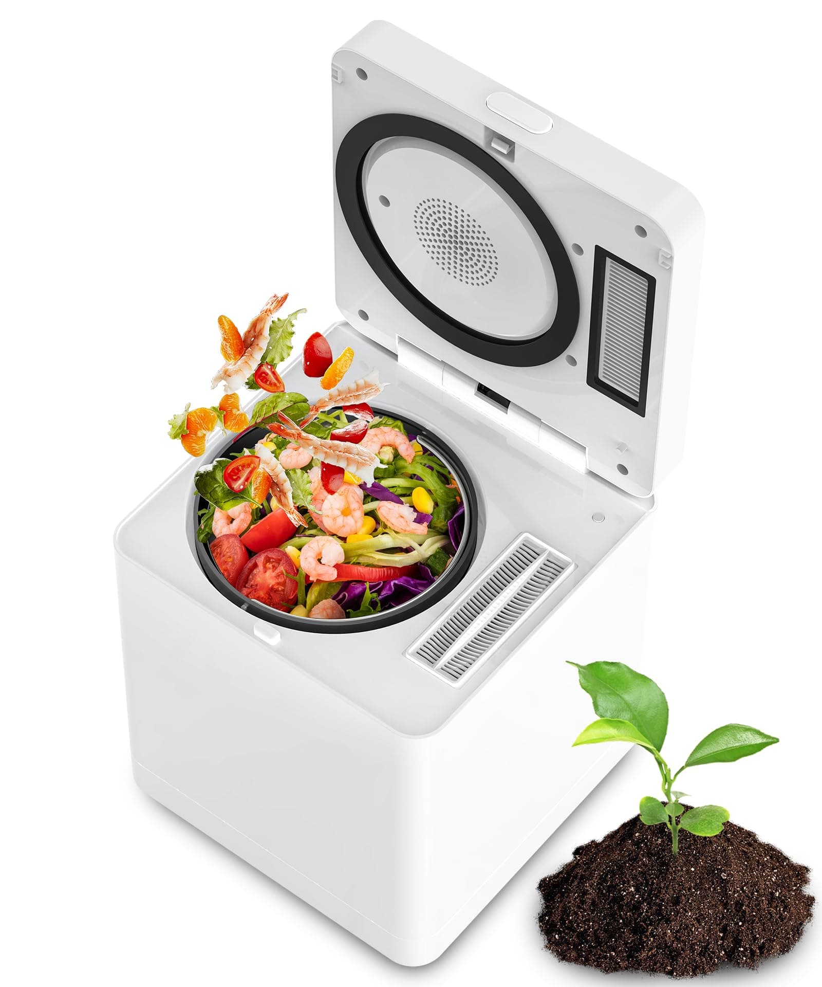 Electric Composter for Kitchen, 3L Compost Bin, Odorless/Auto-Cleaning/LED Display, Countertop Smart Compost Machine, Turns Waste into Dry Fertilizer