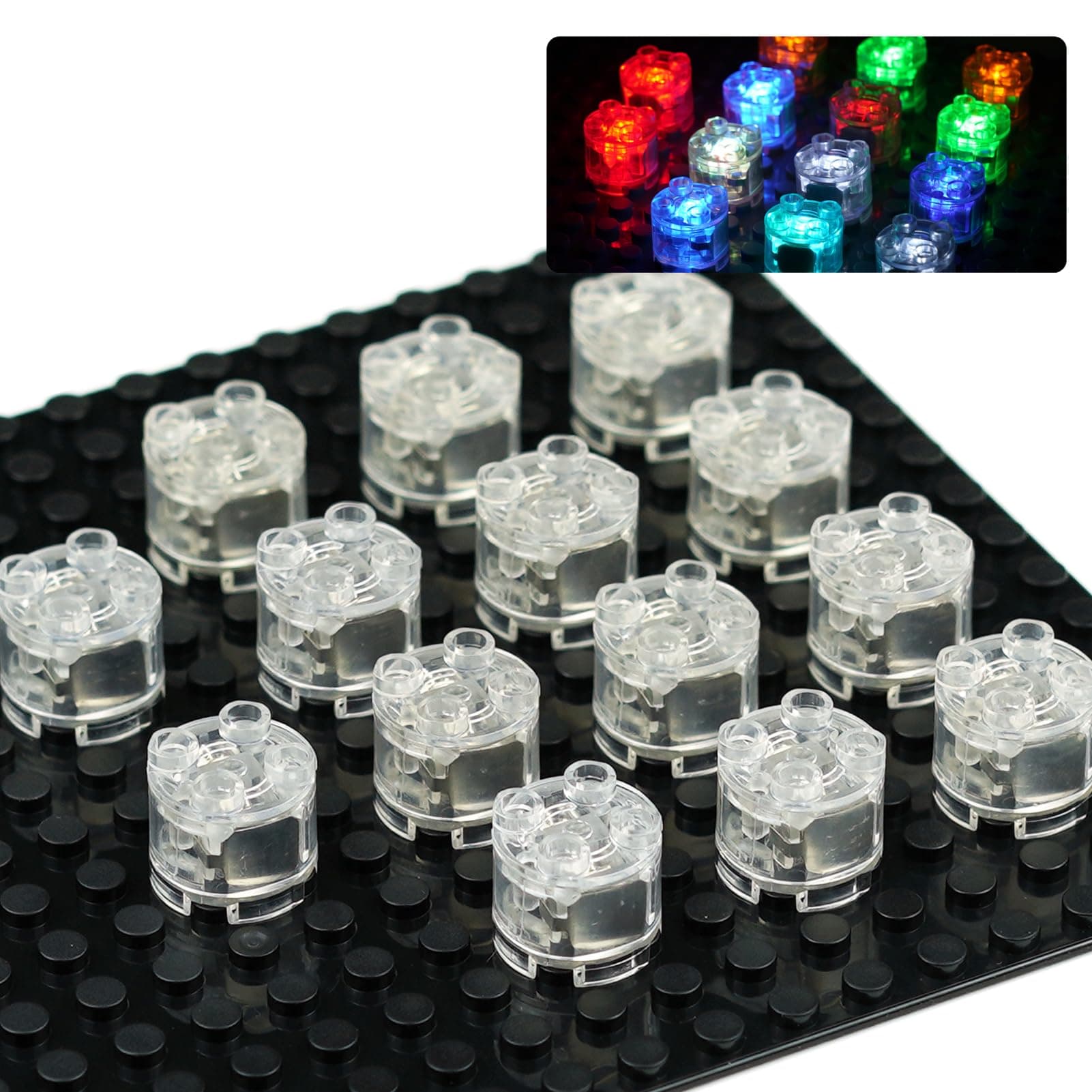 Light Up Bricks Accessories Kits, 2x2 Classic Transparent LED Light Brick Pack, 14 Pieces Parts Building Blocks Set Toys