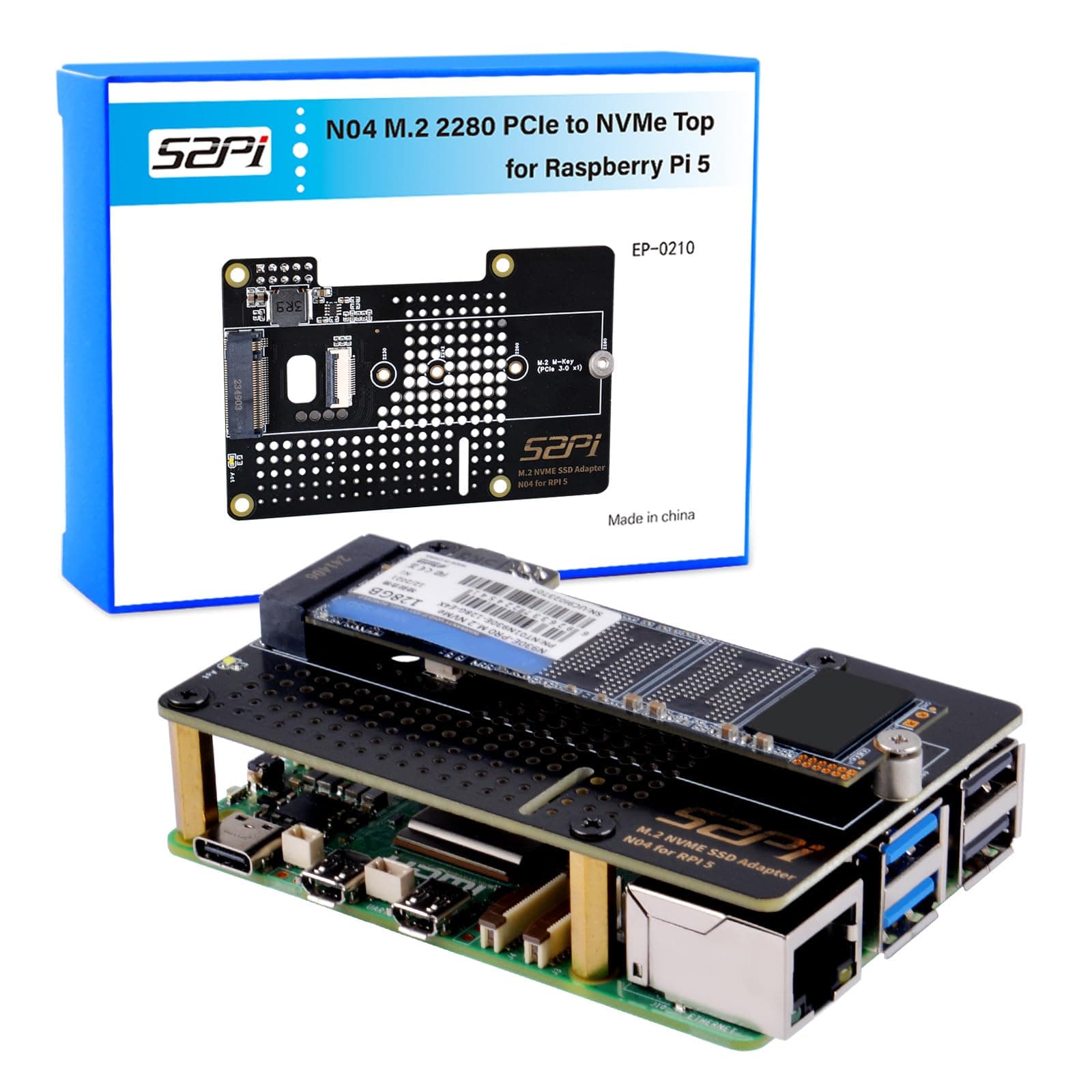 GeeekPi N04 M.2 M-Key NVMe SSD Shield for Raspberry Pi 5, M.2 2280 PCIe to NVMe SSD Shield Pip PCIe Peripheral Board Top for Raspberry Pi 5 4GB/8GB/16GB