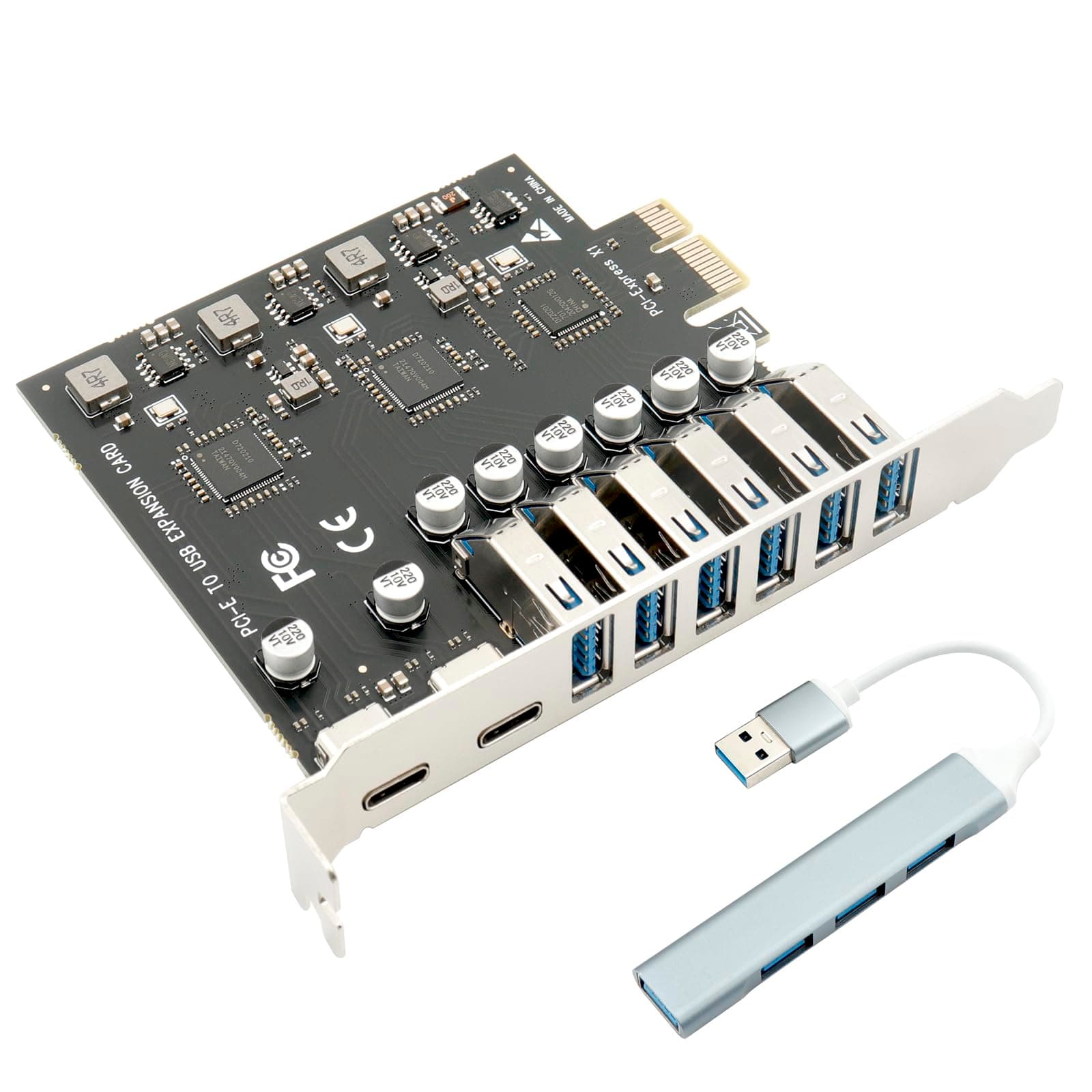 Versatile Port Expansion Solution: PCIe to USB 3.0 Adapter with 6 Type-A and 2 Type-C Ports, with a 1 to 4-Port USB Hub for Desktop PC Support Windows