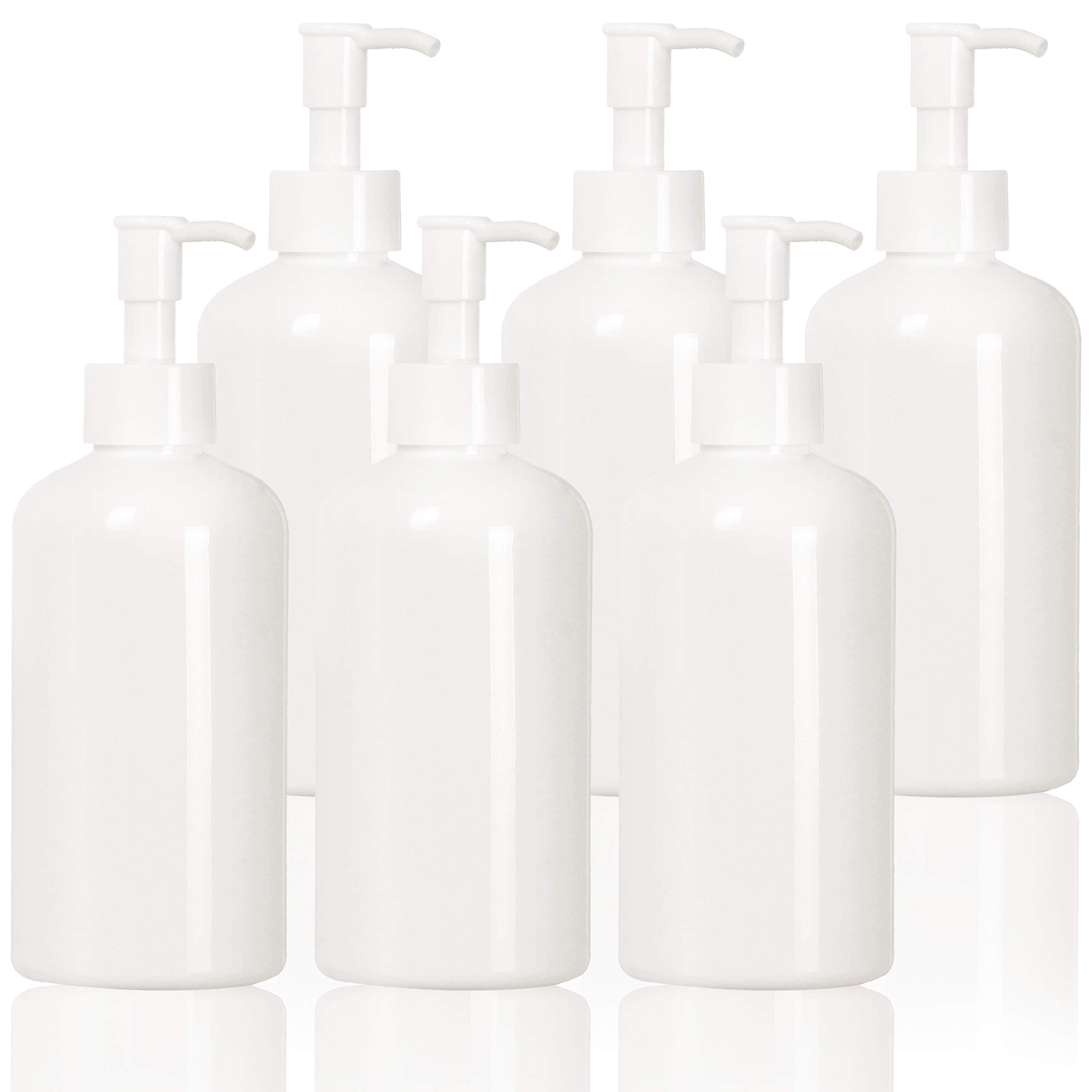 Youngever 6 Pack 350ML Plastic Pump Bottles, White Refillable Plastic Pump Bottles with Travel Lock