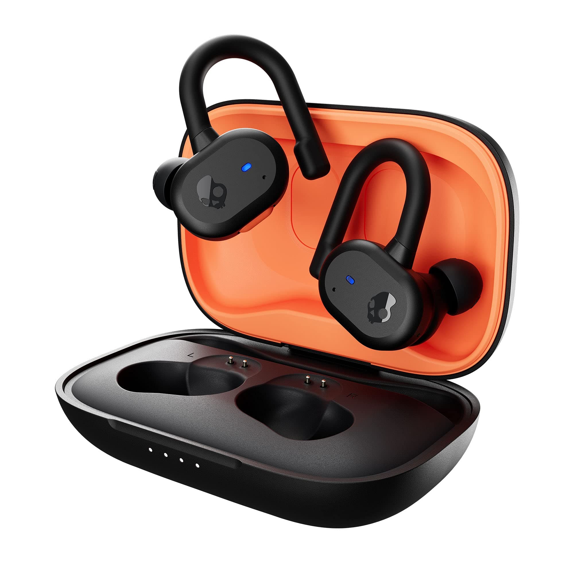 Skullcandy Push Active Wireless Earbuds with Mic - 43Hr Battery, Skull-iQ App, Alexa Voice Control, Dual Noise-Reducing Mics, IP55 Sweat Water Resistant, Built-in Tile – Black Orange
