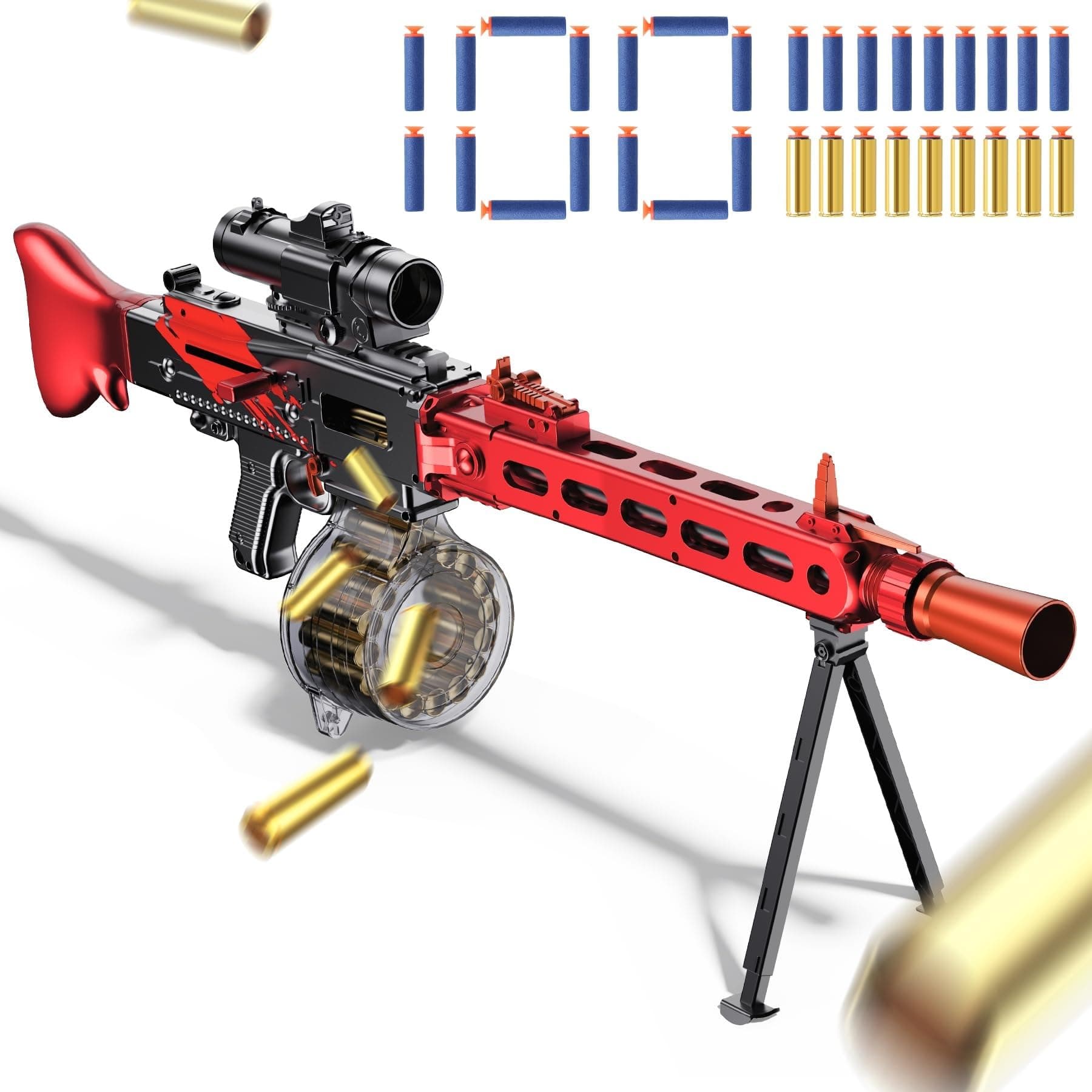 Toy Gun Automatic Sniper for Soft Bullets, 2 Modes Burst Electric Toy Foam Blaster with 100 Darts, Large Magazines, Toys for 8+ Year Old Boys Adults, Birthday Chritmas Gift, Red