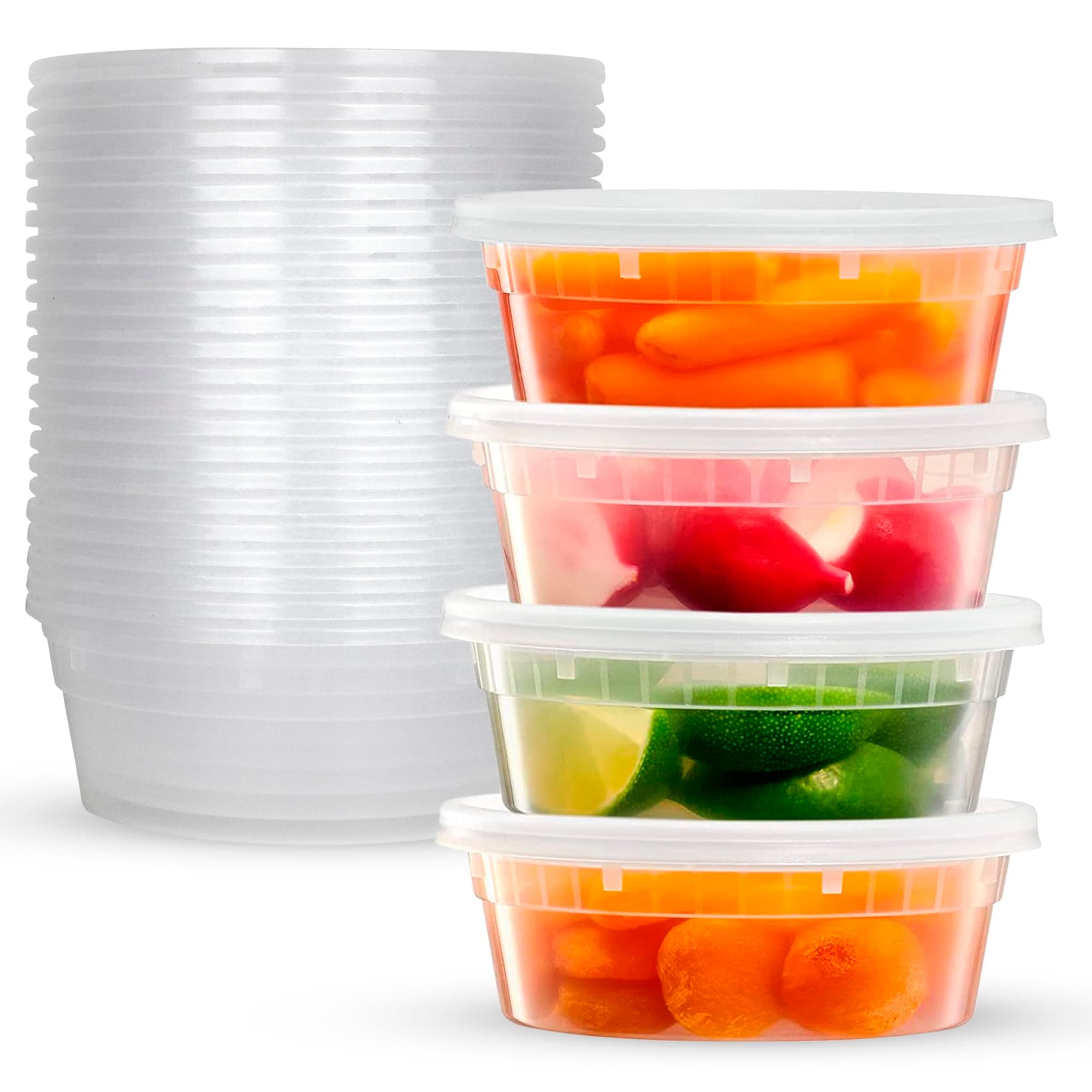 Deli Plastic Storage Containers with Lids [24 Sets] 8 Oz - Reusable Food Containers for Home & Business - Microwave & Freezer friendly - Dishwasher safe - Secure & Tight fitting Covers