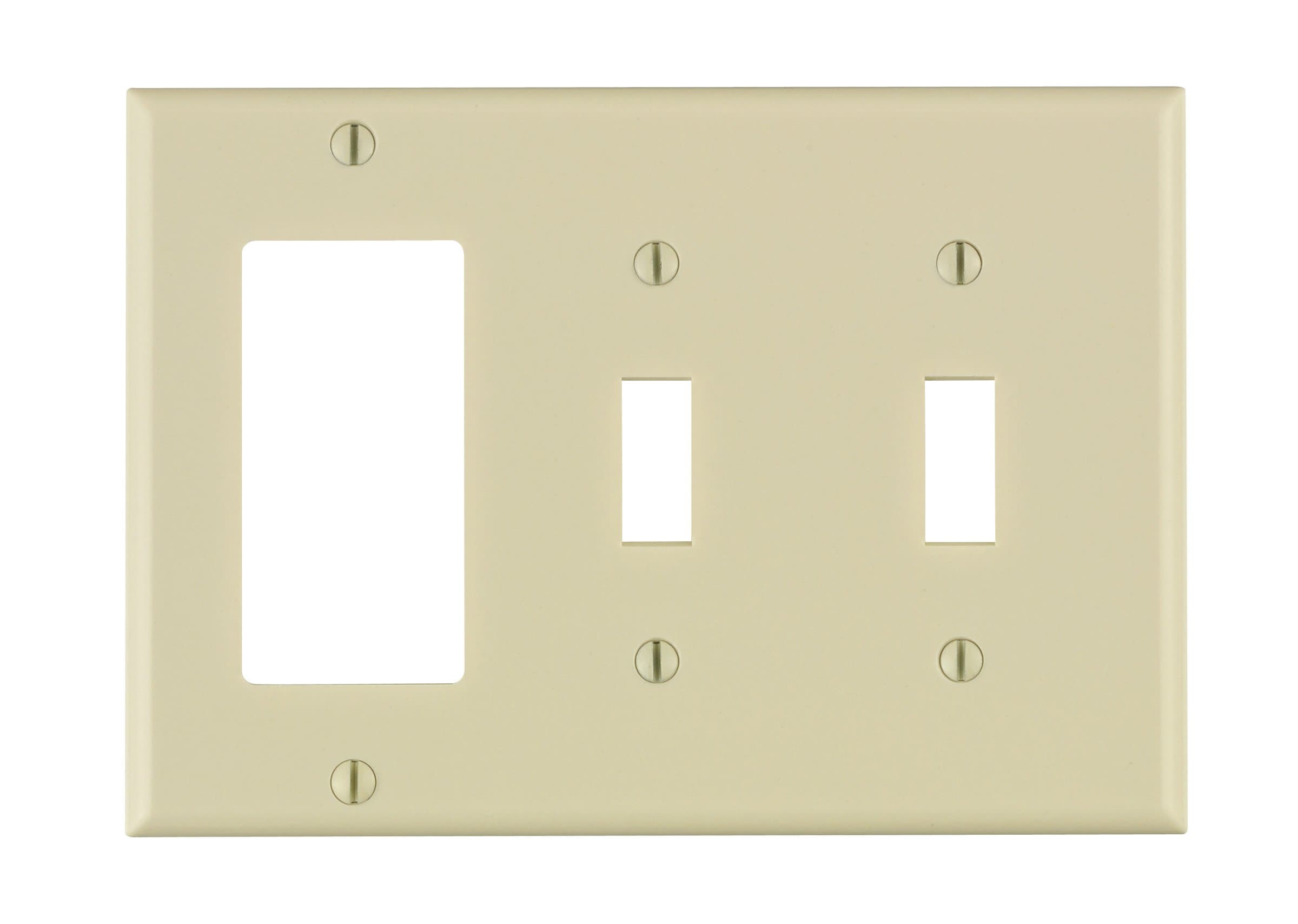 3-Gang 2-Toggle 1-Decora/GFCI Device Combination Wallplate, Standard Size, Thermoset, Device Mount, 80421-T, Light Almond