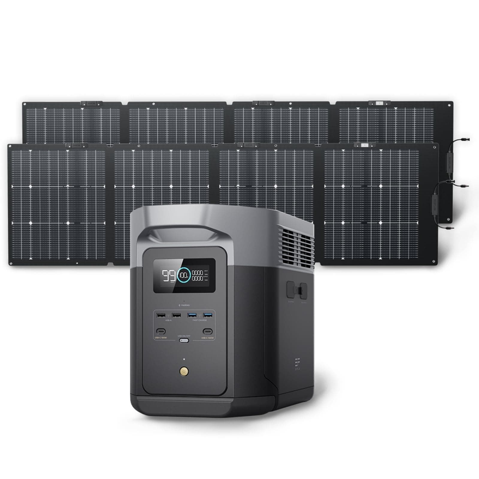 EF ECOFLOW Solar Generator DELTA 2 Max 2048Wh with 2x220W Solar Panel, LFP Battery Portable Power Station, Up to 3400W AC Output, AC + Solar Fast Dual Charging Full Charge in 1 Hr For Camping RV
