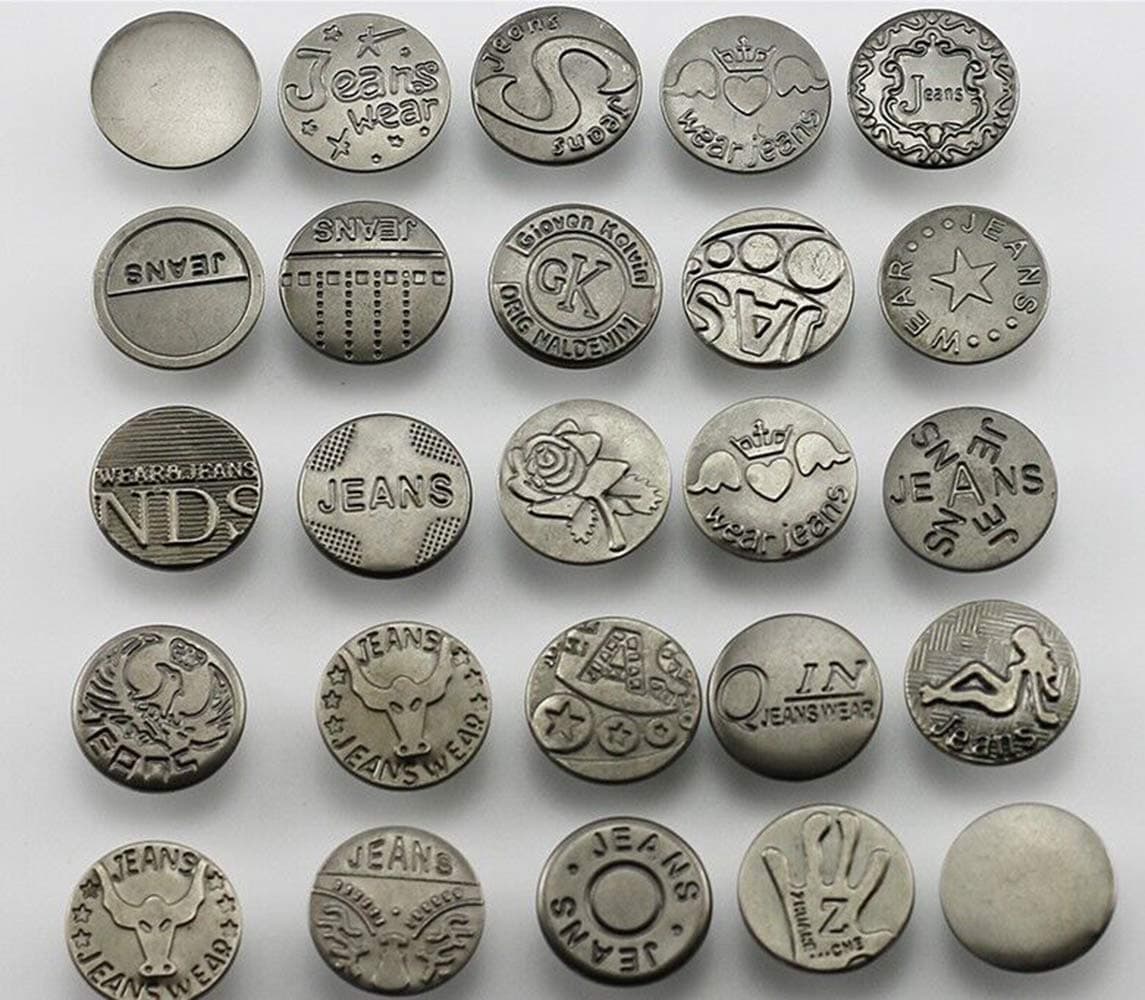 100 Sets Replacement Jean Buttons 20mm Combo Copper Tack Buttons Replacement Kit with Rivets and Metal Base